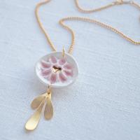 HEART blossom necklace, heart necklace, white porcelain, gold fill bead chain, Vanillakiln, 18th anniversary gift