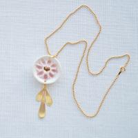 HEART blossom necklace, heart necklace, white porcelain, gold fill bead chain, Vanillakiln, 18th anniversary gift