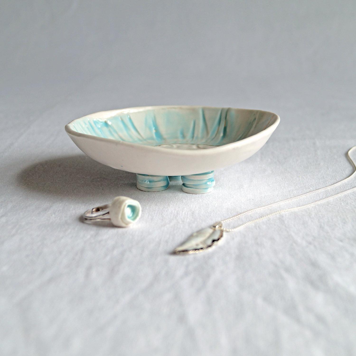 RUCHED No1, freeform bowl, white porcelain bowl, three feet, white, blue, gold lustre, VanillaKiln, Mothers Day gift, UK, cer