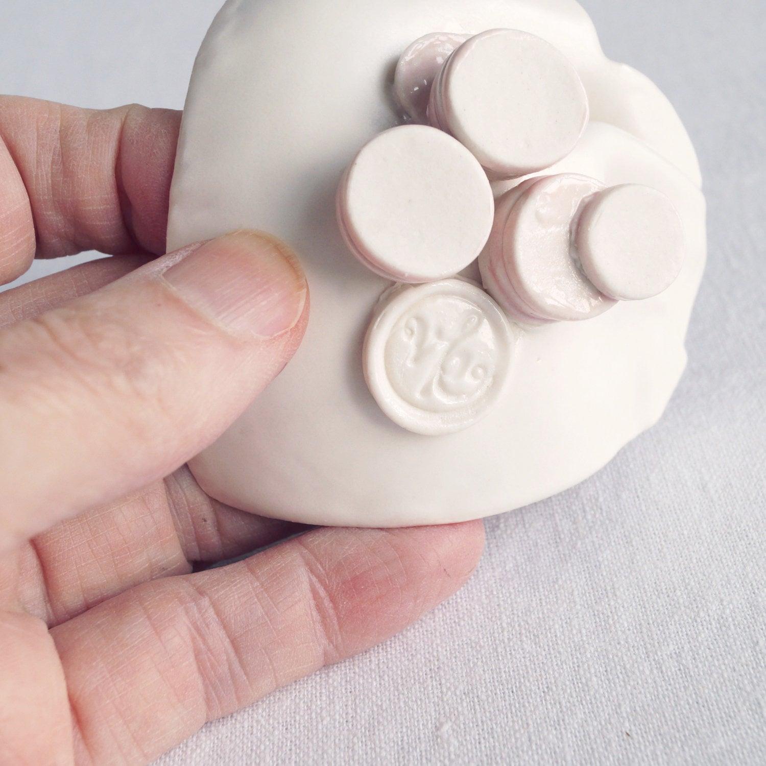 RUCHED 3 freeform porcelain heart ring dish pink gold VanillaKiln