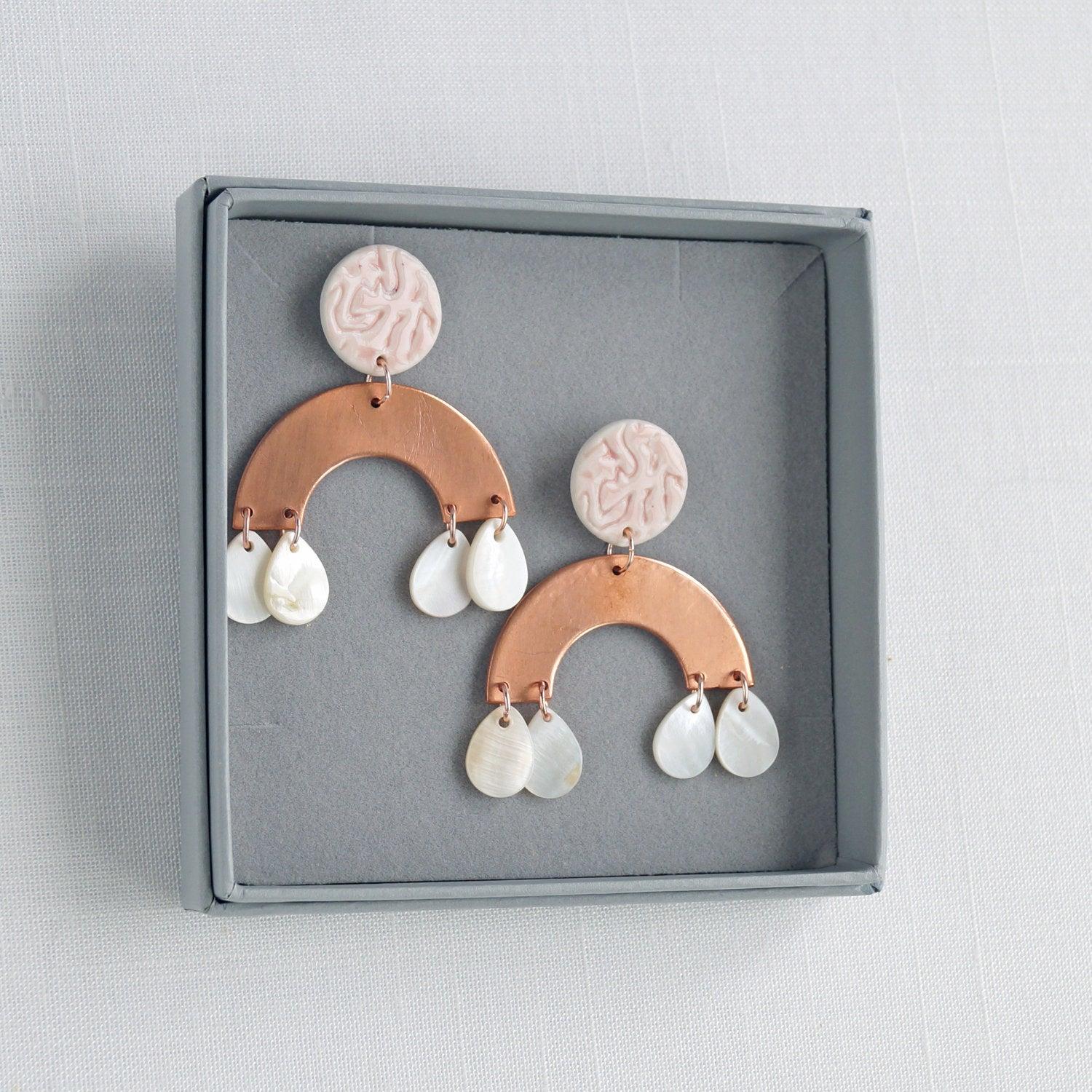 Rainbow statement earrings, copper rainbow earrings, copper earrings, 7th anniversary, copper gift, rose gold earrings, Vanil