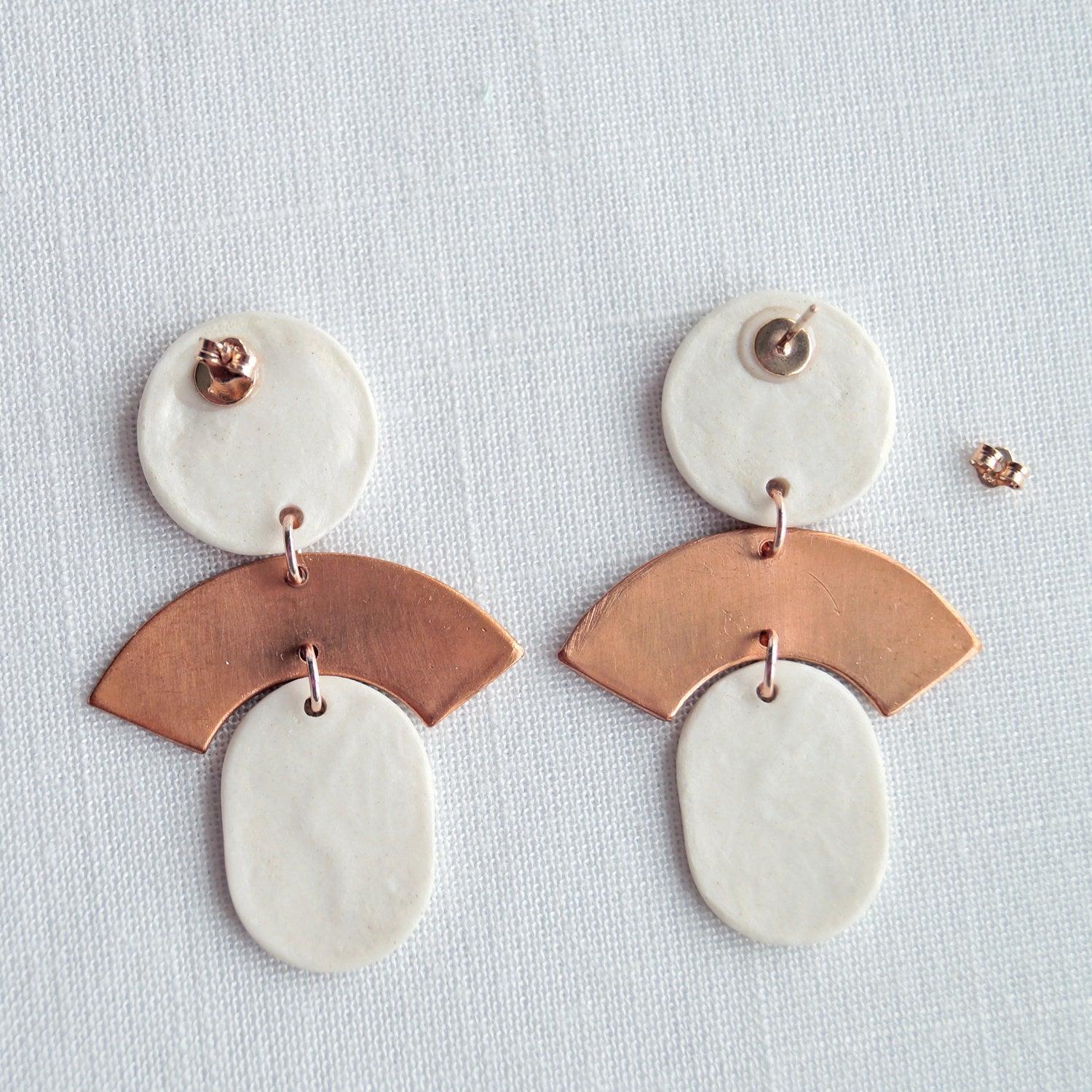 FACE porcelain copper rose gold statement earrings VanillaKiln