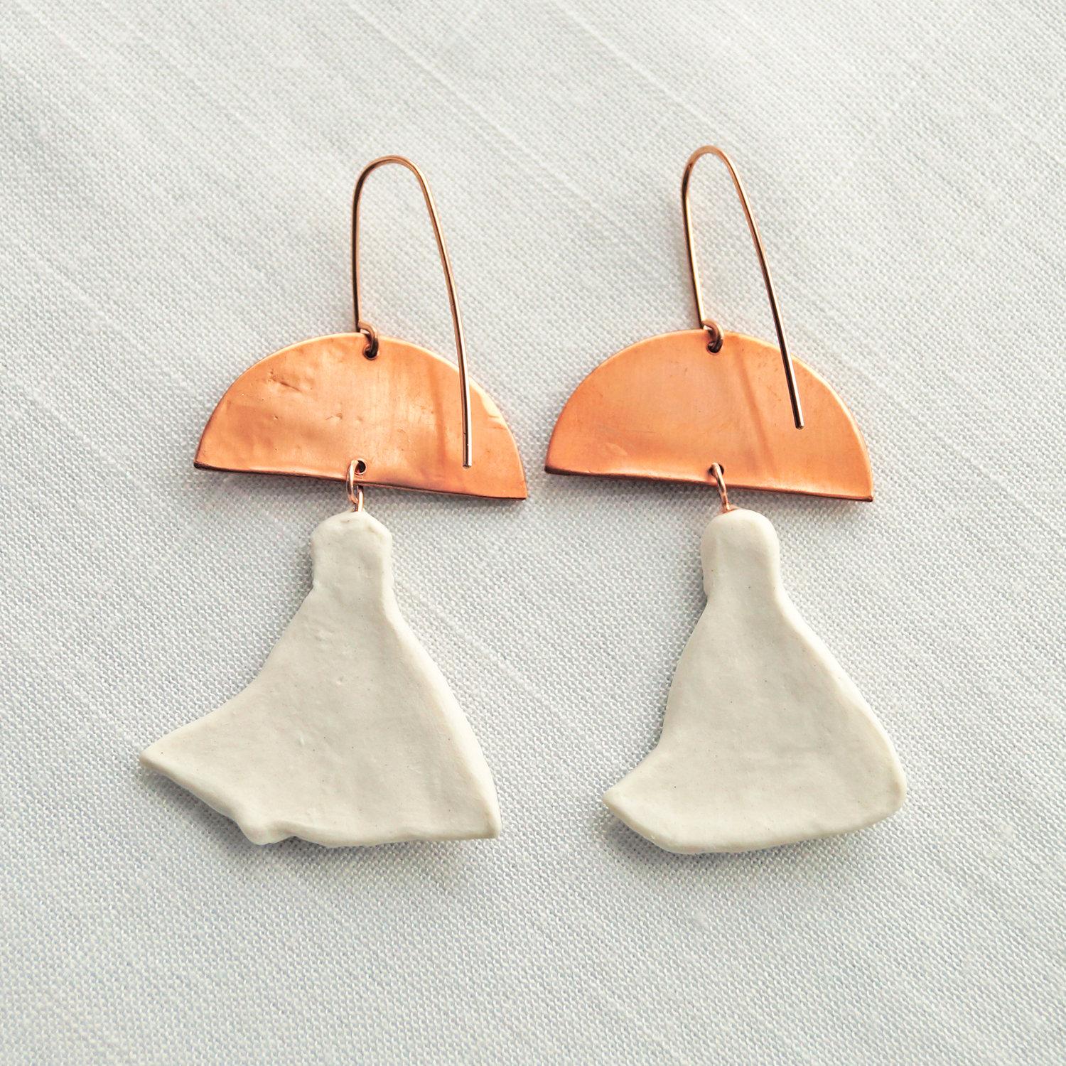 Tassel porcelain copper rose gold statement earrings VanillaKiln
