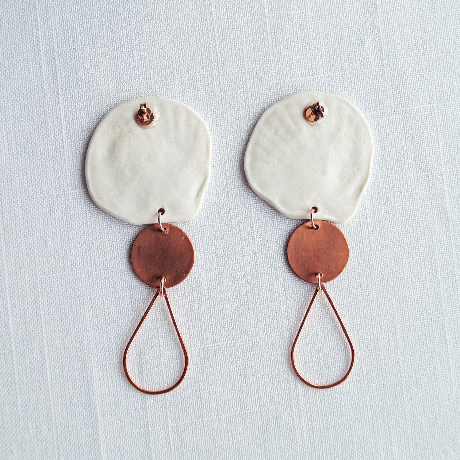 Pink shell porcelain copper rose gold statement earrings VanillaKiln
