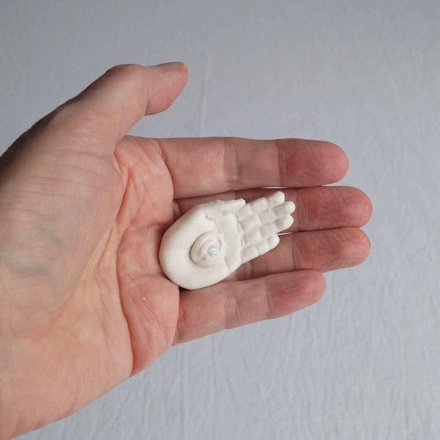Hand and Eye Light amulet porcelain opal gold lustre VanillaKiln