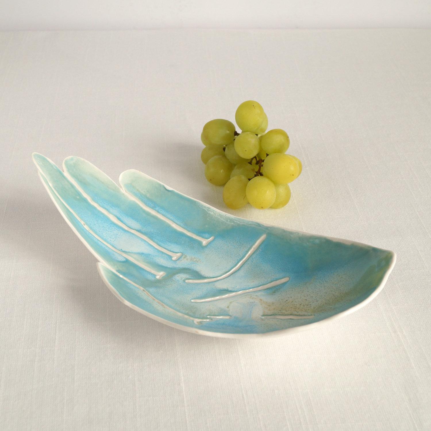 PALM, ceramic hand, ceramic fruit bowl, white porcelain, aqua, Vanillakiln, decorative bowl, UK, large hand, ceramic bowl, porcelain bowl, 
