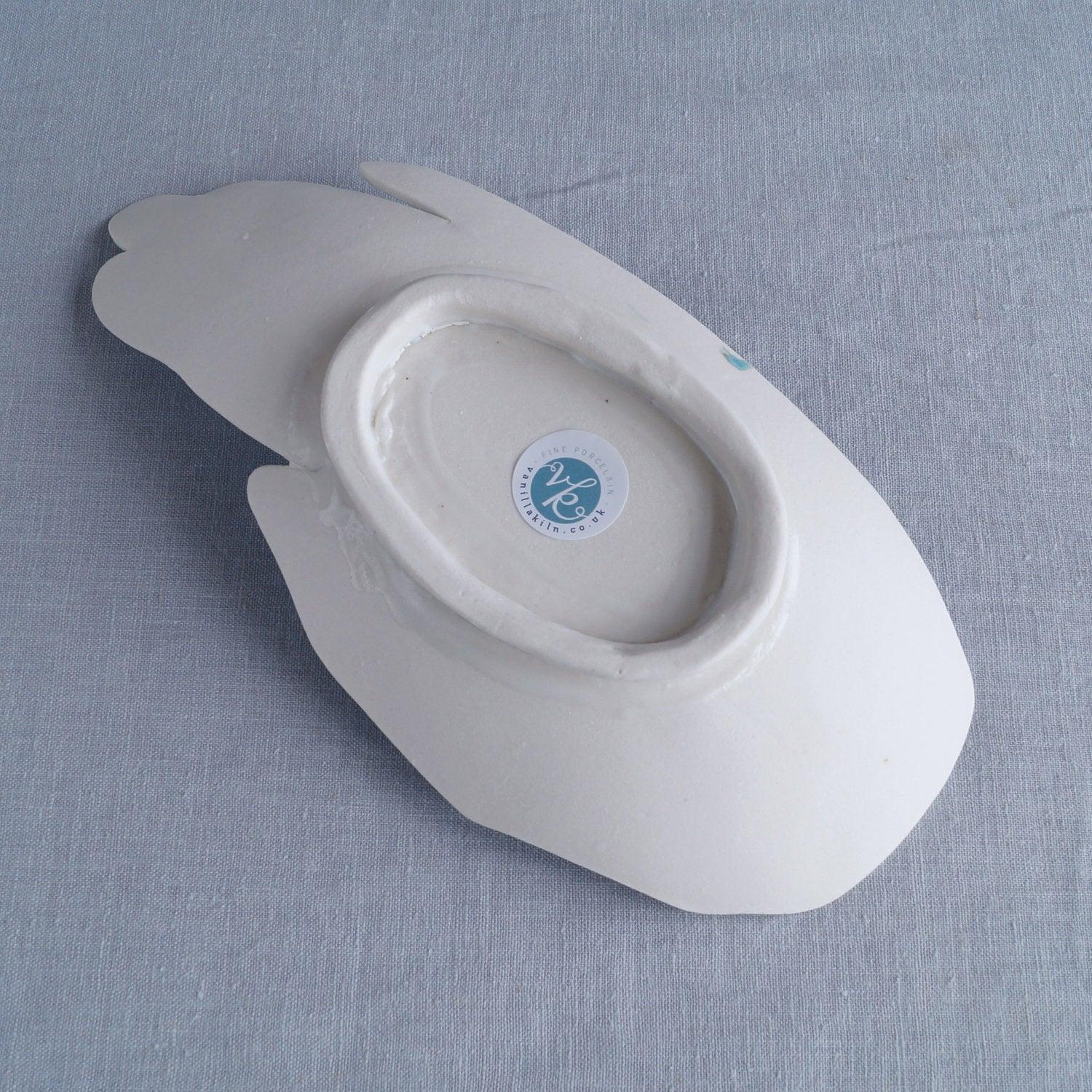 Large PALM ceramic hand bowl porcelain aqua turquoise VanillaKiln