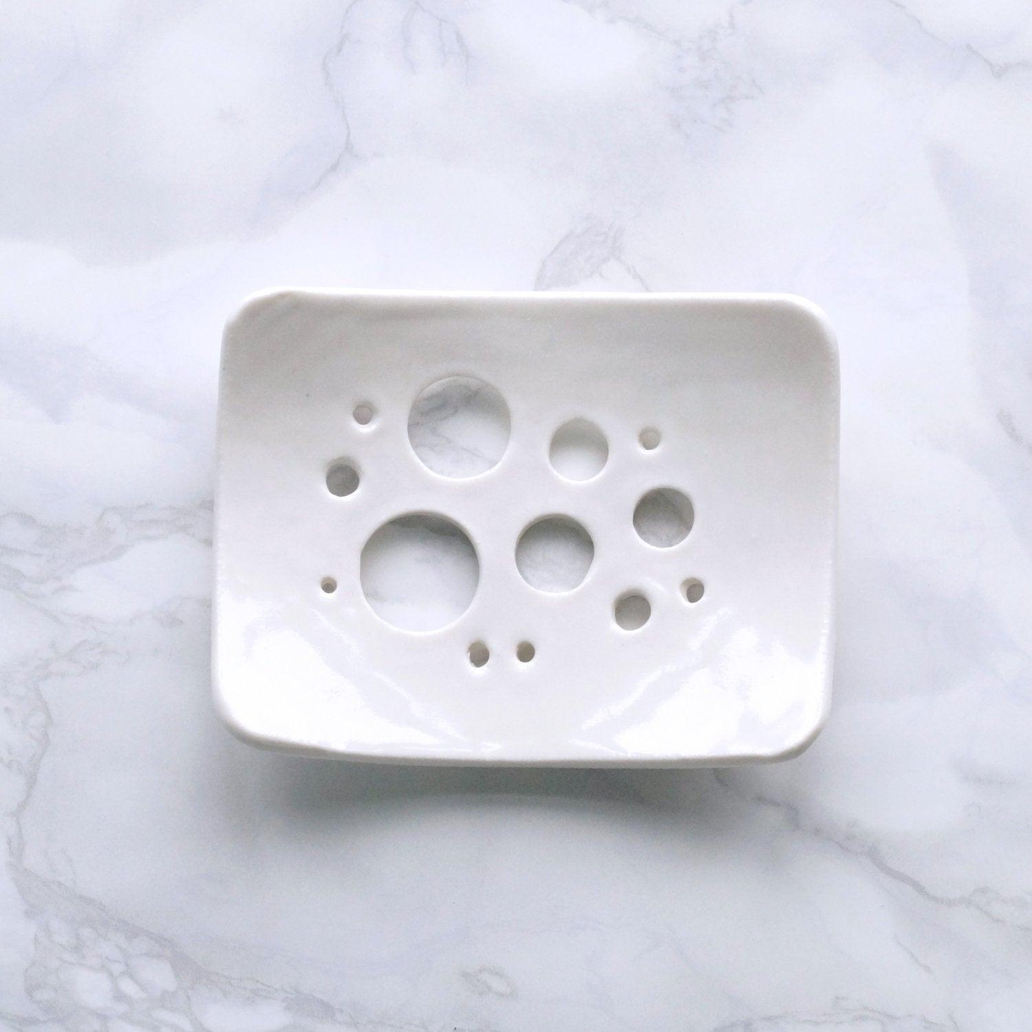 BUBBLE holes ceramic porcelain soap dish made to order by VanillaKiln