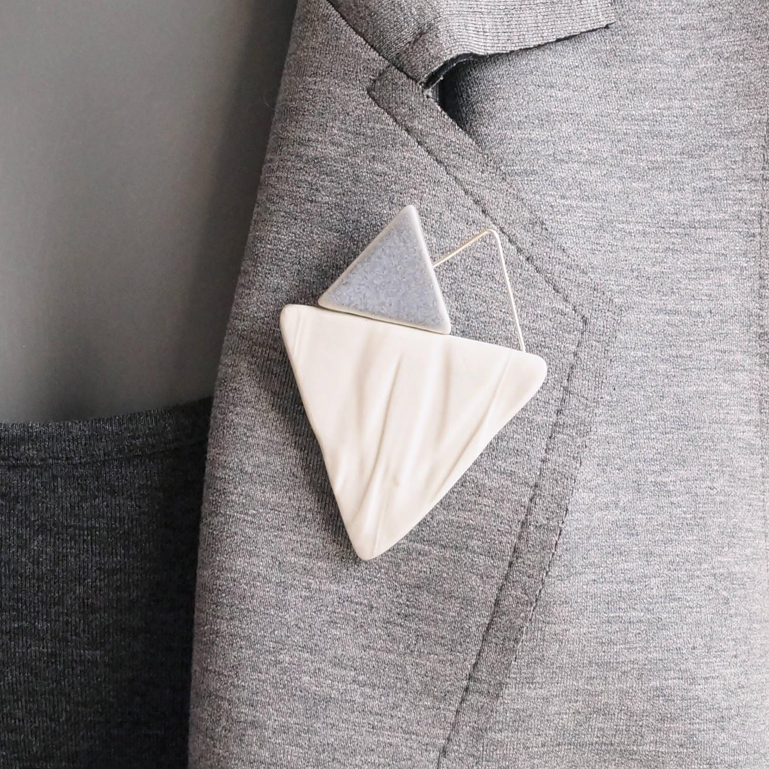 Ruched No 9, grey, porcelain brooch, sterling silver wire, fashion jewellery, 11th anniversary, 18th anniversary, VanillaKiln