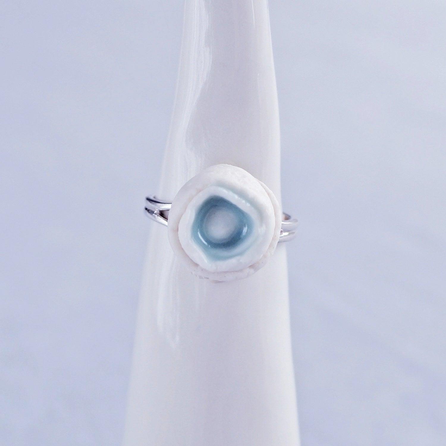 LINEN, ring white porcelain, adjustable ring, celadon blue, 925 sterling silver, 18th anniversary, wedding anniversary ring, 