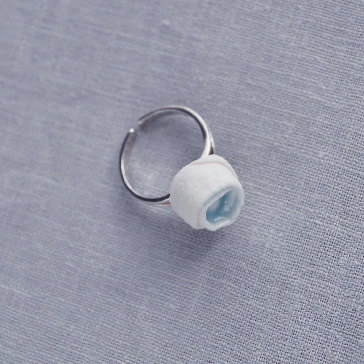 LINEN, ring white porcelain, adjustable ring, celadon blue, 925 sterling silver, 18th anniversary, wedding anniversary ring, 