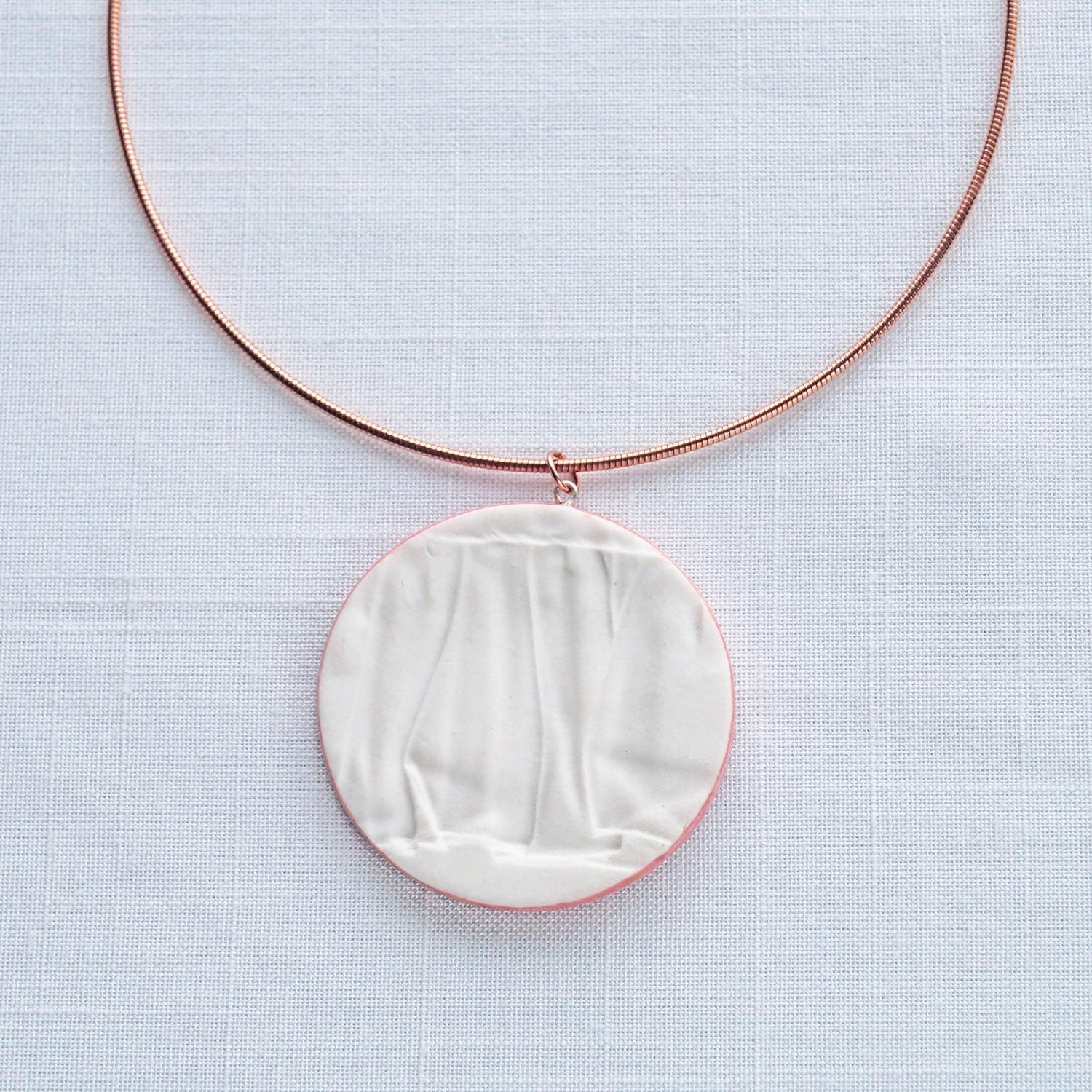RUCHED circle necklace, circular, porcelain necklace, pink glaze, rose gold, omega necklet, VanillaKiln, trending necklace, s