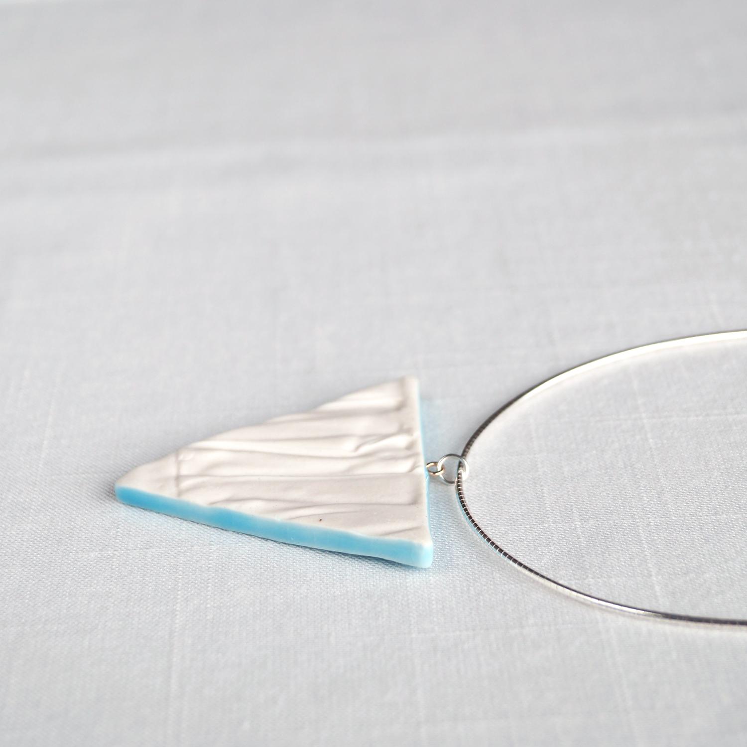 RUCHED triangle necklace, white porcelain, cerulean, choose omega necklet
