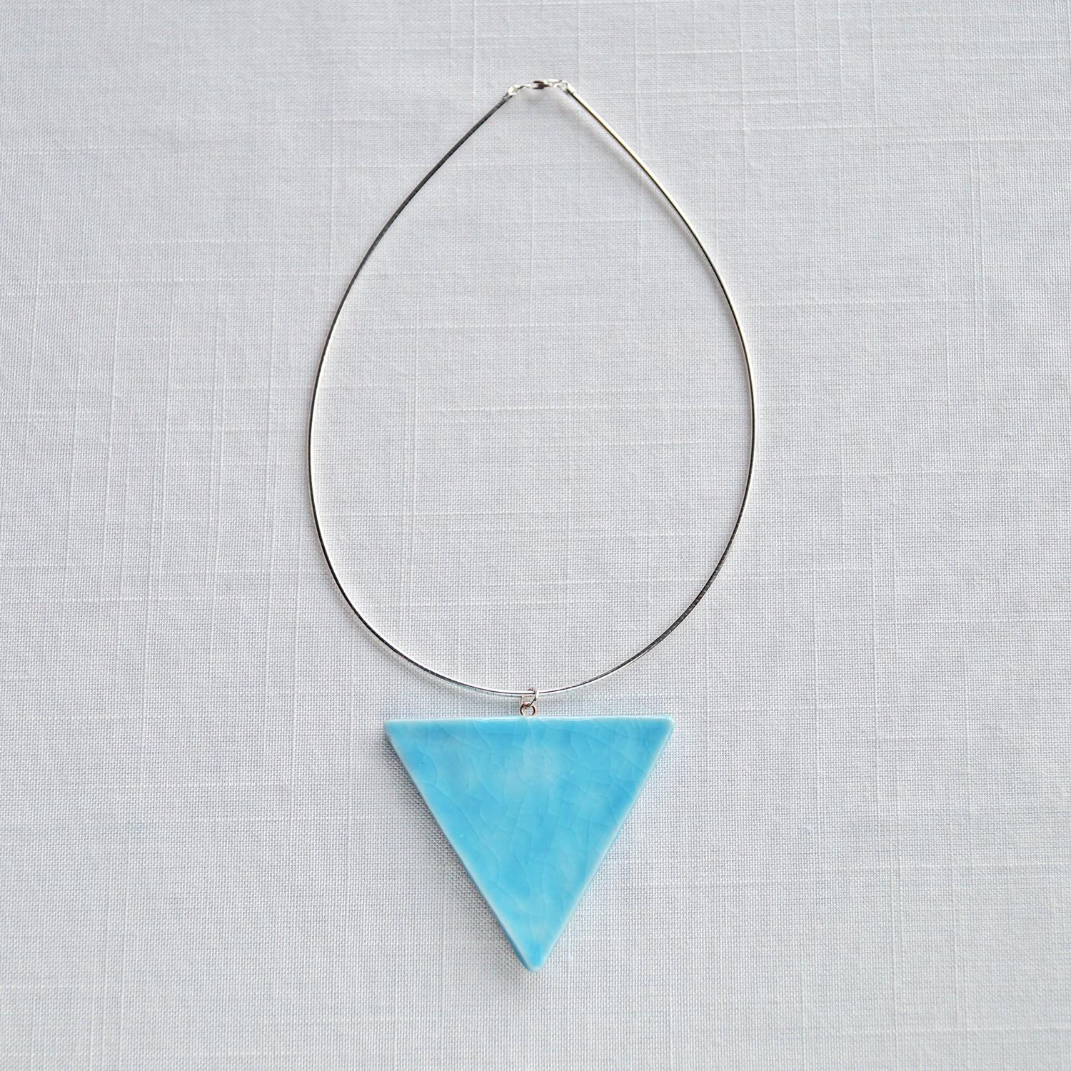 RUCHED triangle necklace, white porcelain, cerulean, choose omega necklet