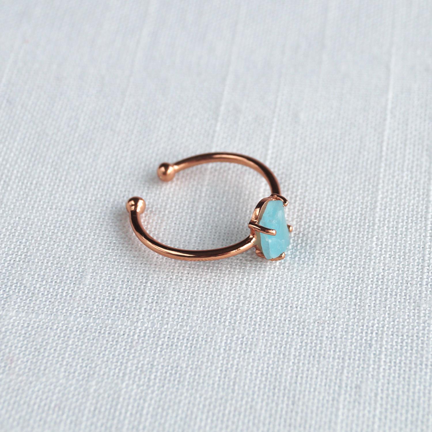 Raw apatite ring, adjustable rose gold ring, Sterling silver, raw gemstone ring, claw setting ring, size L, size P, Vanillaki