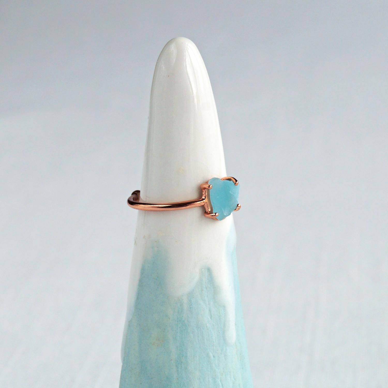 Raw apatite ring, adjustable rose gold ring, Sterling silver, raw gemstone ring, claw setting ring, size L, size P, Vanillaki