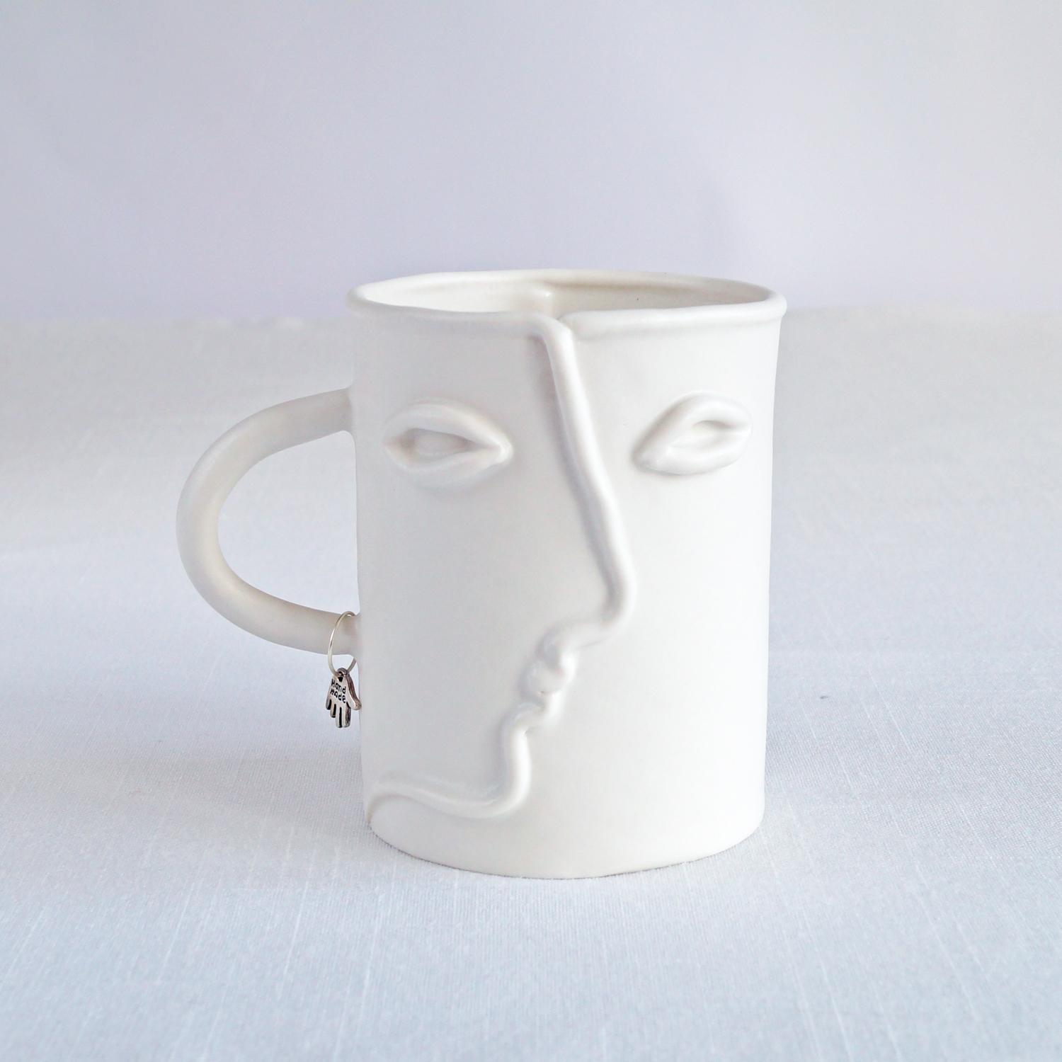 Doug, mug, choose pastel colour, white, mint, orange, pink, grey, porcelain face, ceramics with faces, face mug, mug with fac