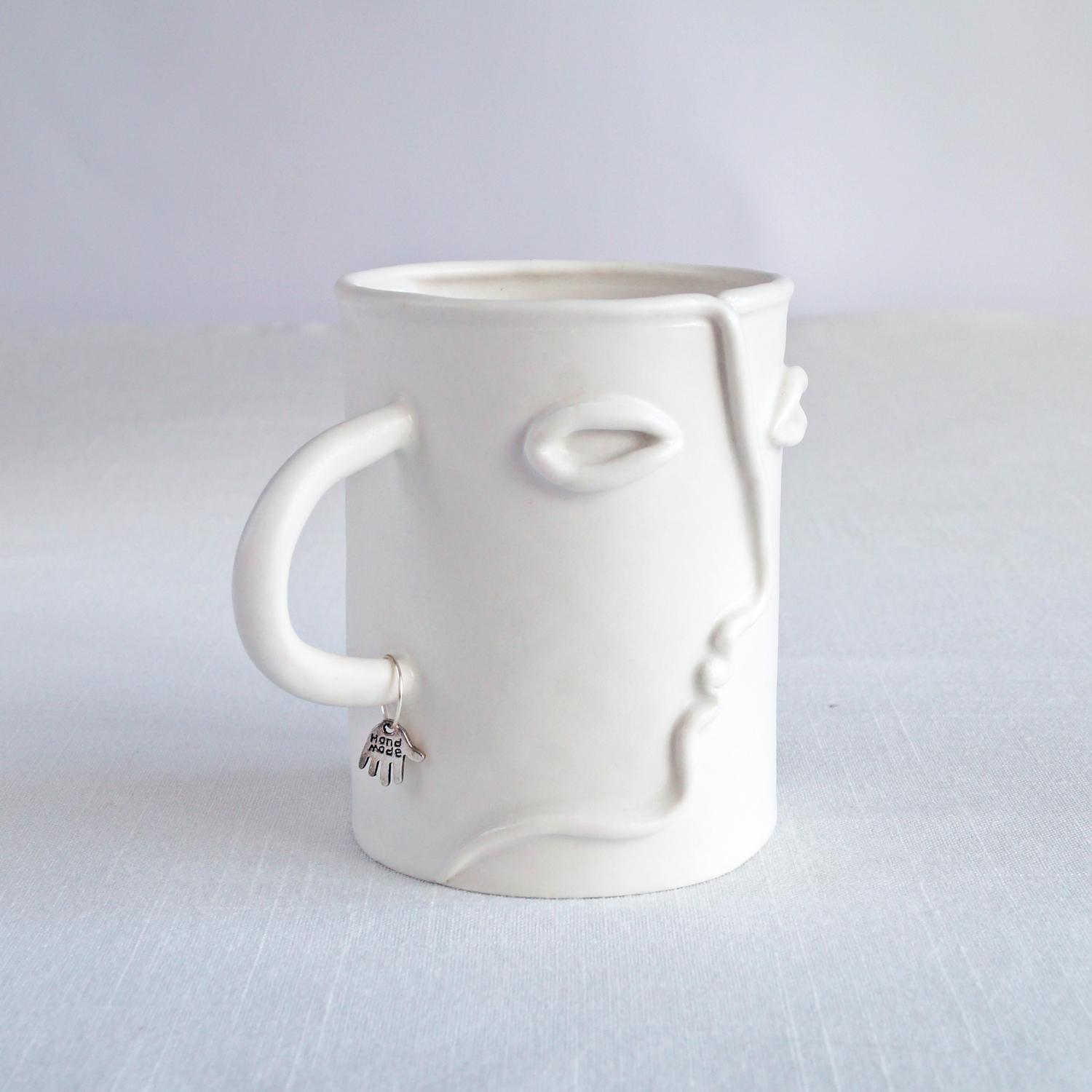 Doug, mug, choose pastel colour, white, mint, orange, pink, grey, porcelain face, ceramics with faces, face mug, mug with fac