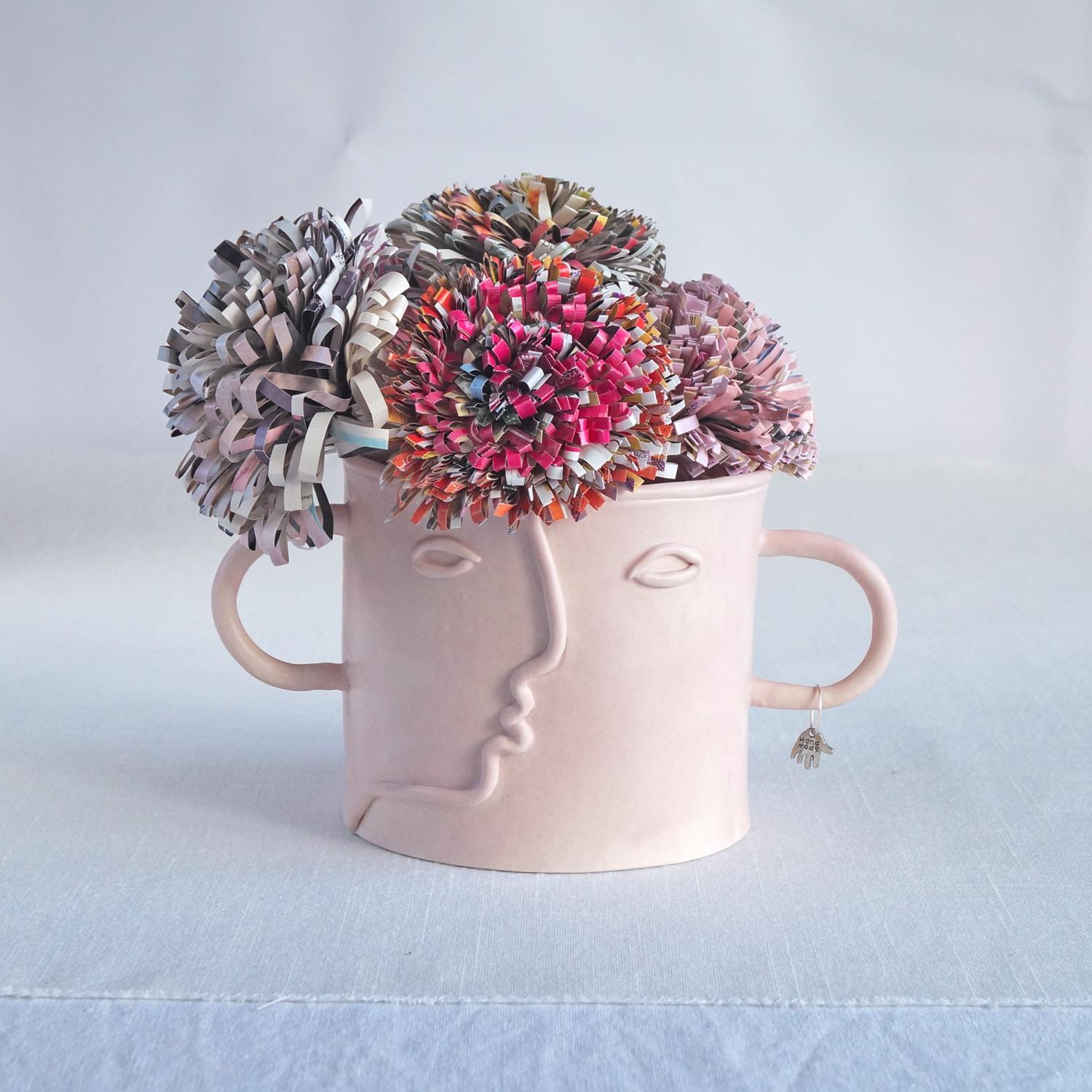 Pablo, plant pot, choose pastel colour, white, mint, orange, pink, grey, porcelain face, ceramics with faces, face plant pot,