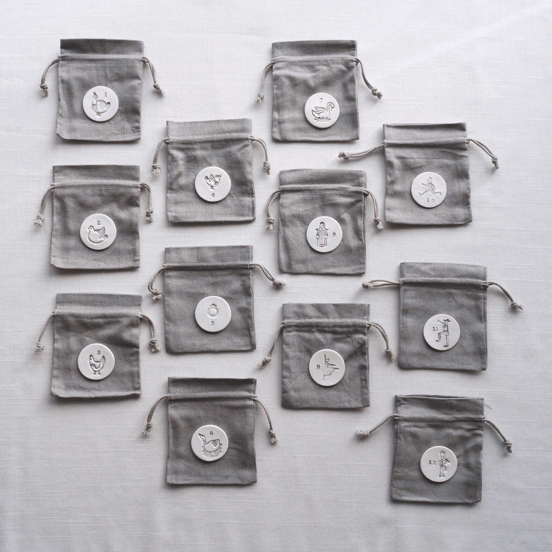 12 days of Christmas bags, Christmas favour bags, Christmas cracker alternative, grey bags, Christmas bags, advent calendar, 