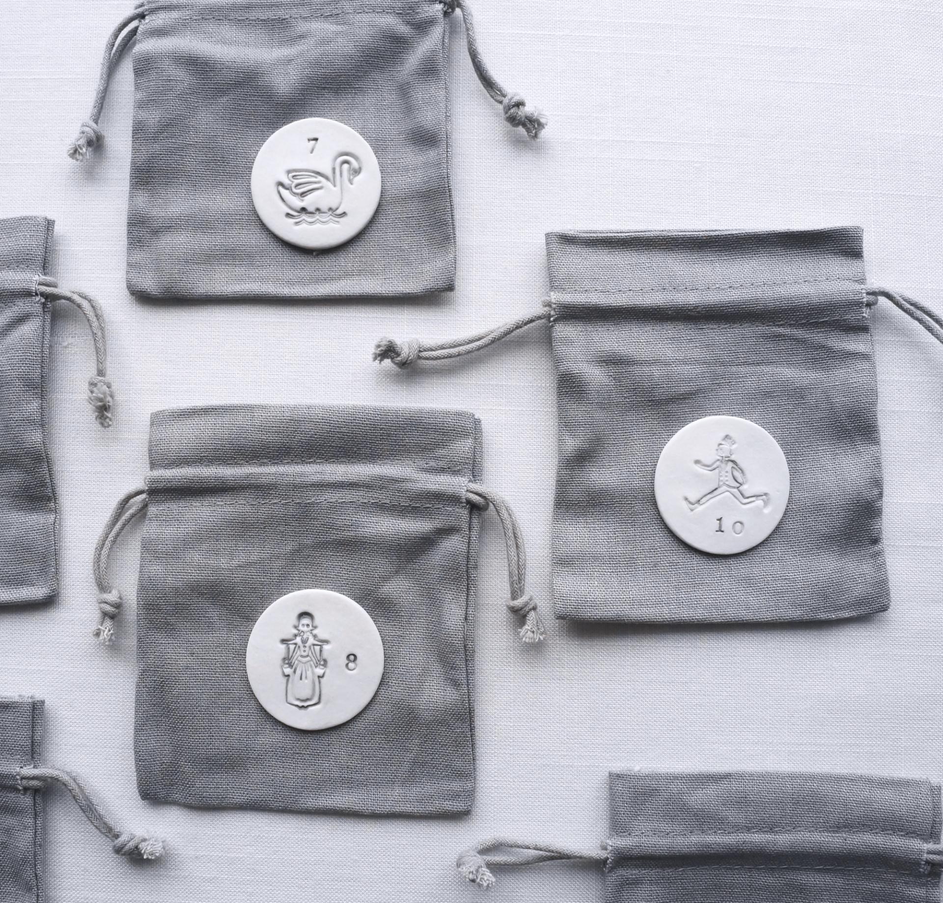 12 days of Christmas bags, Christmas favour bags, Christmas cracker alternative, grey bags, Christmas bags, advent calendar, 
