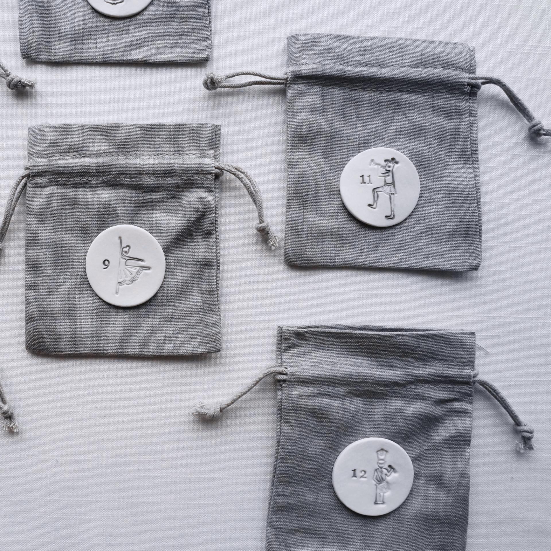 12 days of Christmas bags, Christmas favour bags, Christmas cracker alternative, grey bags, Christmas bags, advent calendar, 