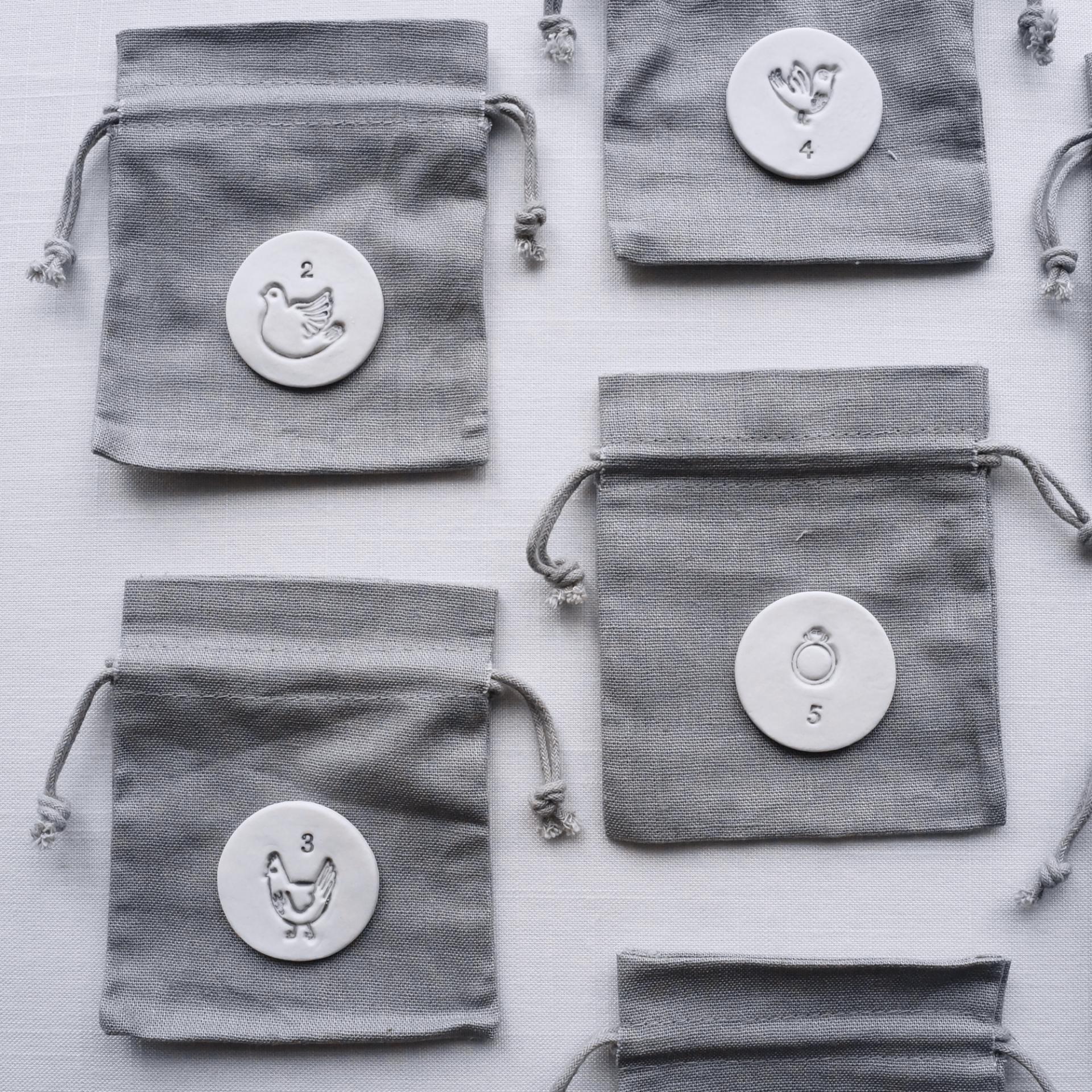 12 days of Christmas bags, Christmas favour bags, Christmas cracker alternative, grey bags, Christmas bags, advent calendar, 