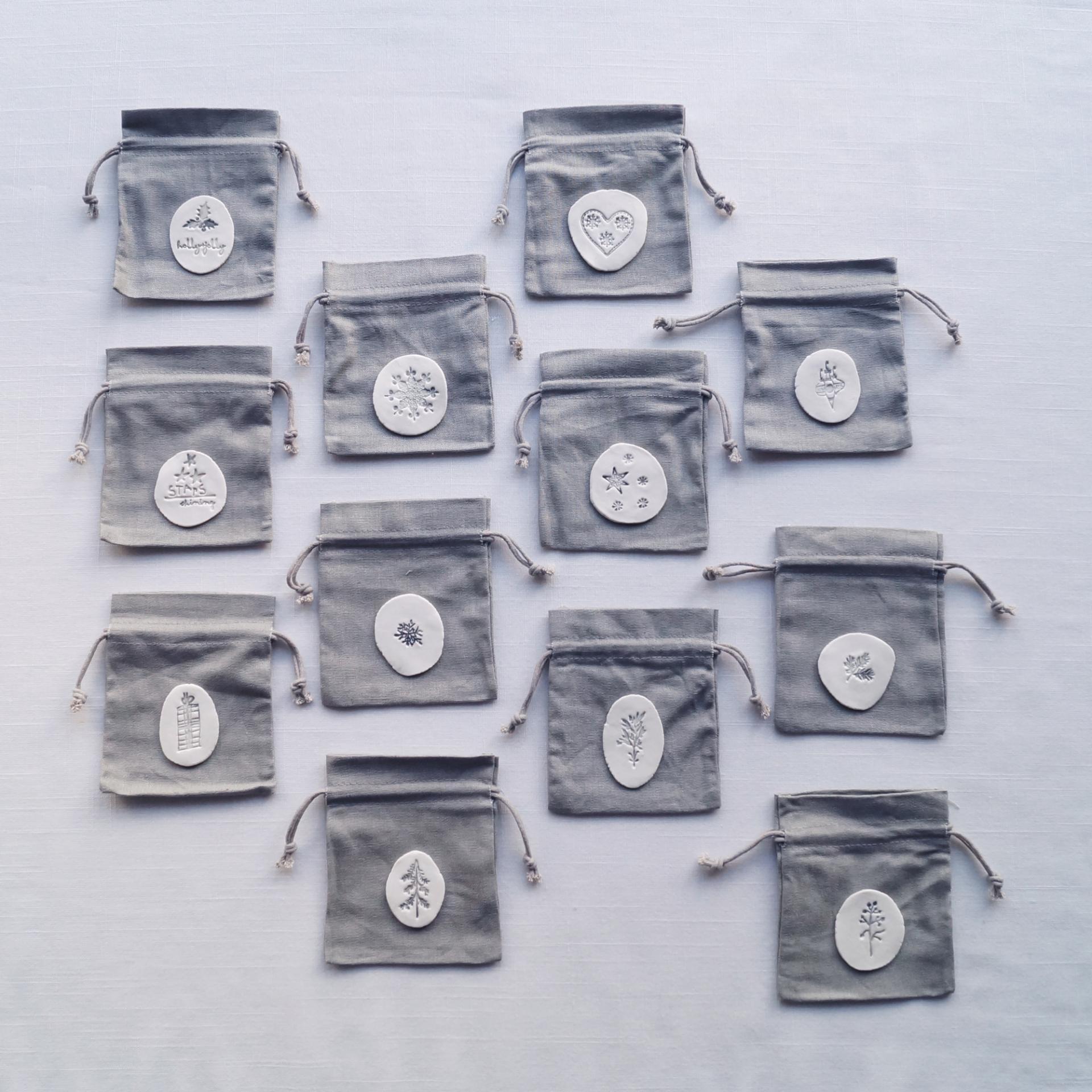 3 Christmas embellished gift bags, porcelain linen