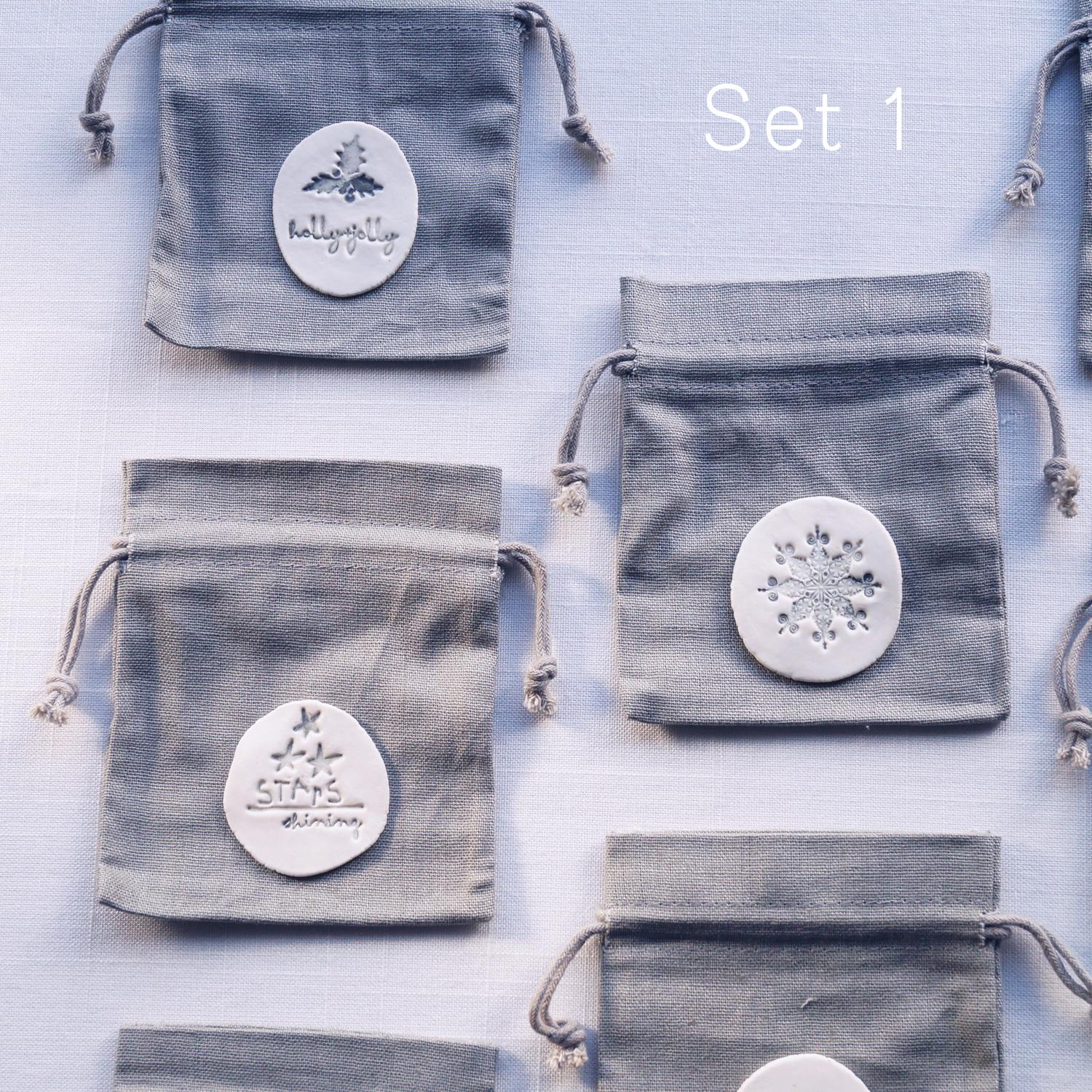 Set of 3 favour bags, Christmas favour bags, grey linen bags, Christmas cracker alternative, grey bags, Christmas bags, adven