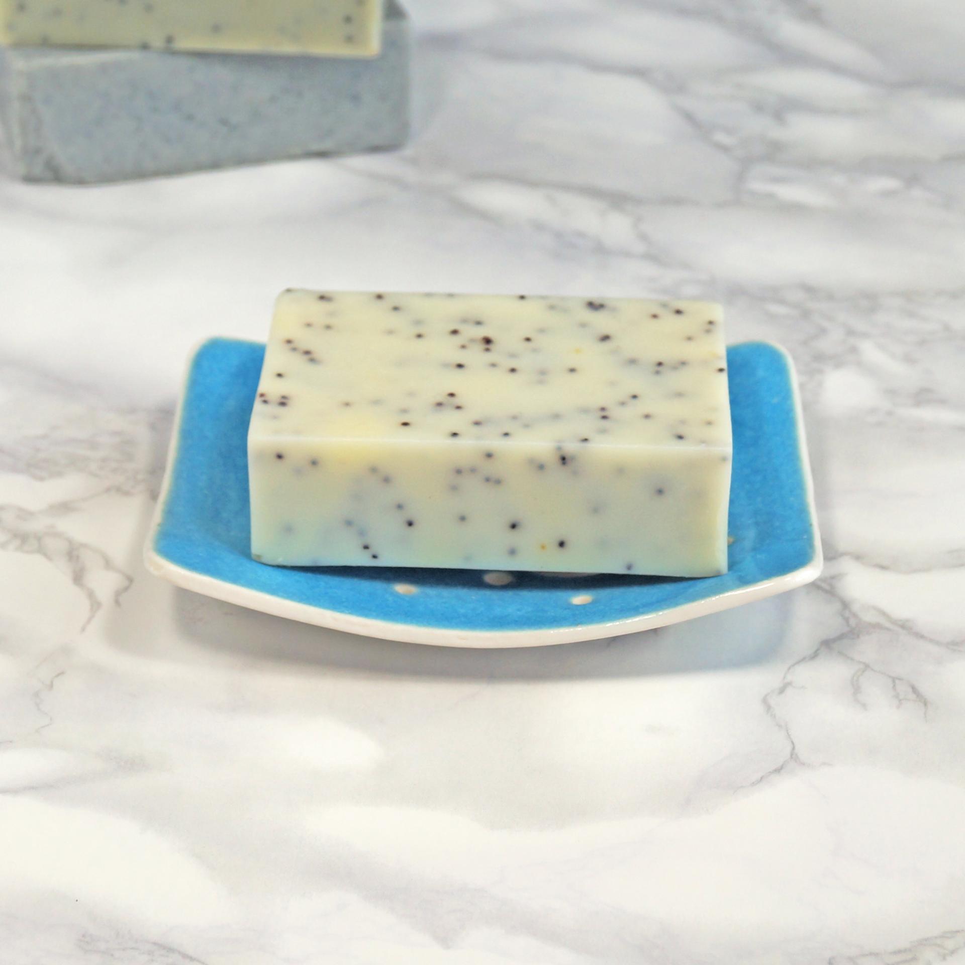 BUBBLE soap dish, blue lake glaze, white porcelain soap dish, ceramic soap dish, draining soap dish, bubble design, ceramic g