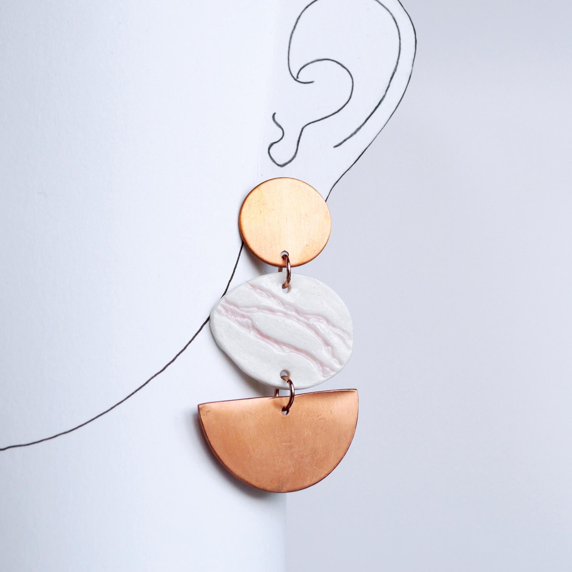 PEBBLE statement earrings, porcelain earrings, copper earrings, copper gift, 7th anniversary gift, 18th anniversary, 22nd ann