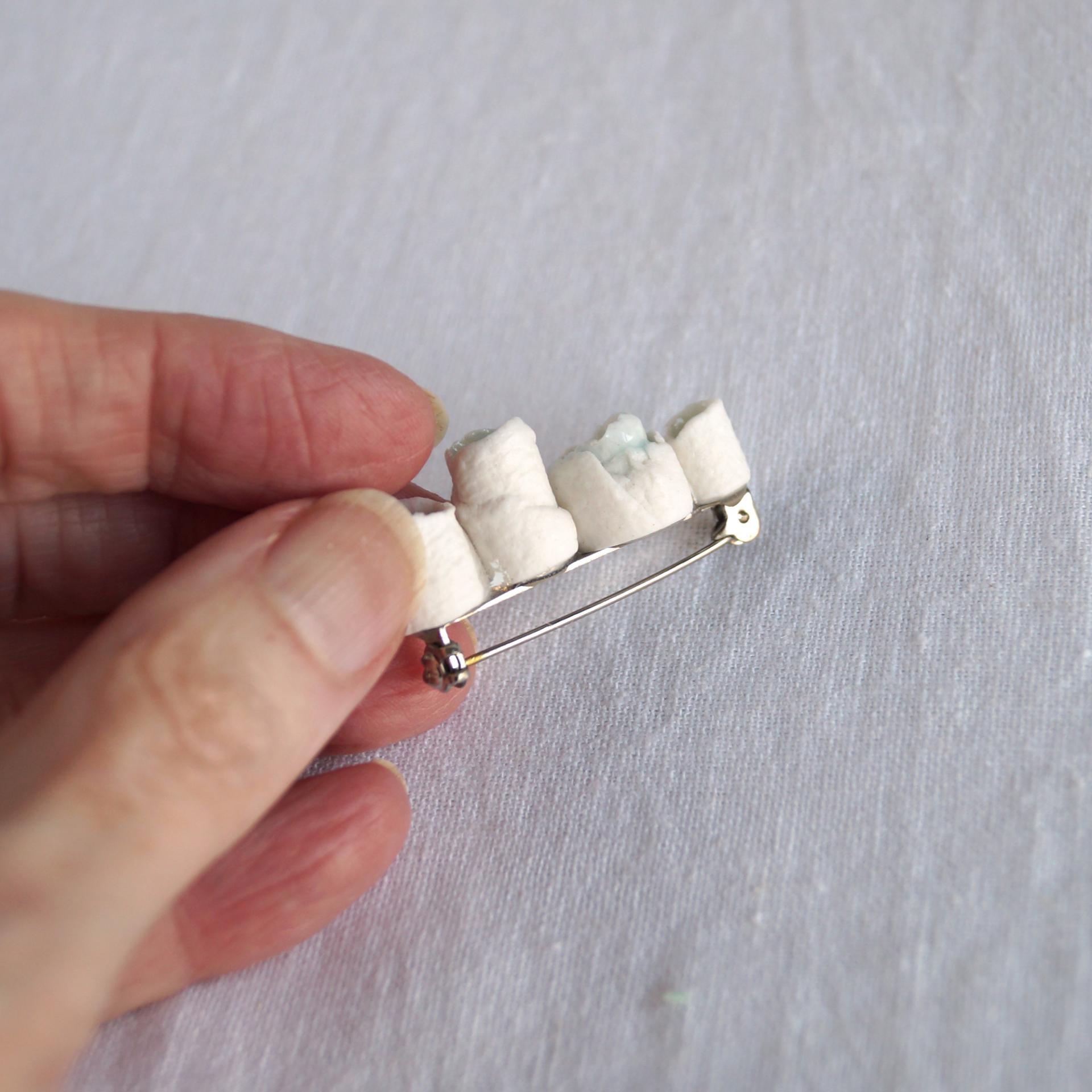 LINEN brooch, linen texture porcelain, celadon blue glaze, Vanillakiln, 18th anniversary, wedding anniversary gift,