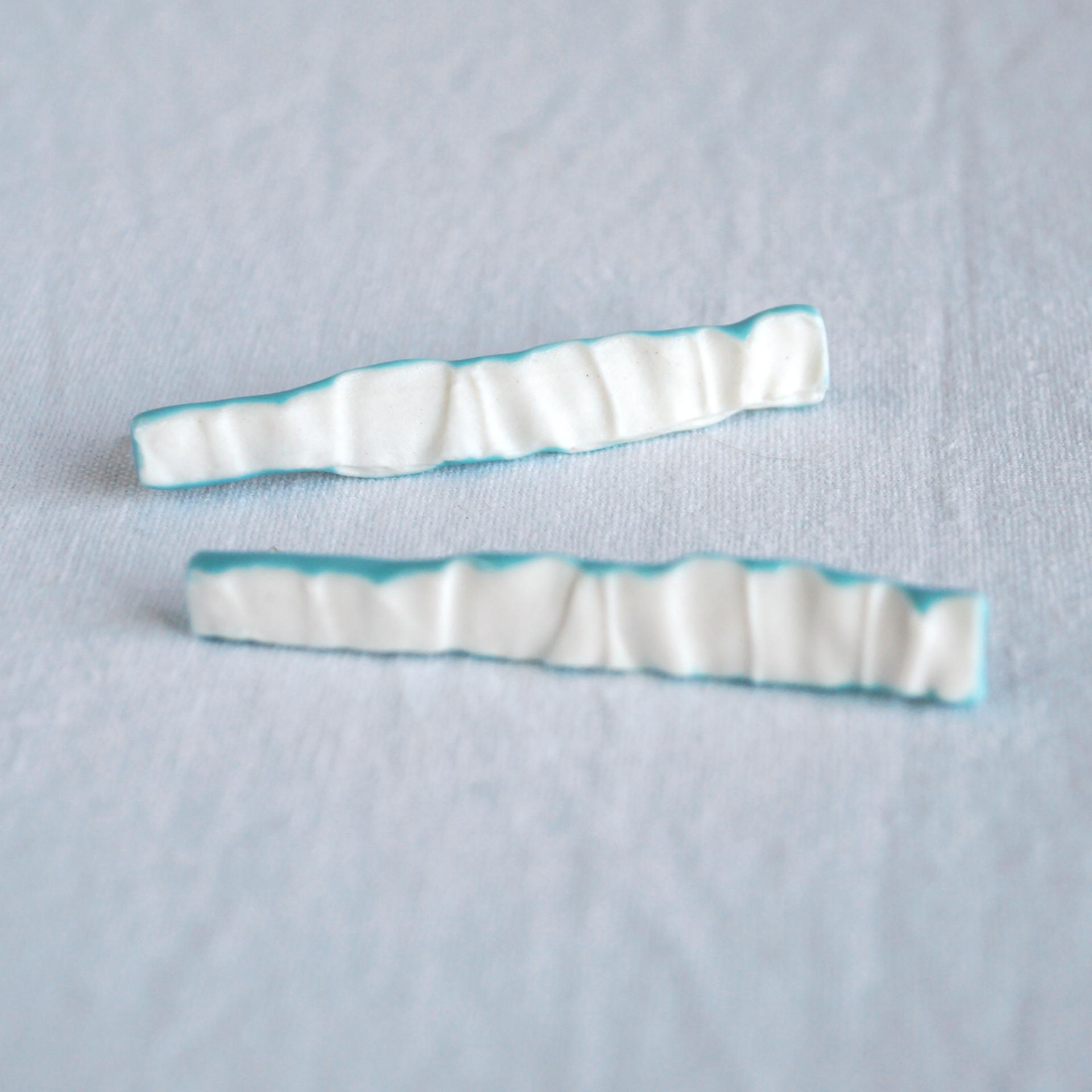 RUCHED bar earrings, porcelain earrings, jade glaze, turquoise, 925 sterling silver, post earrings, fashion jewellery, 11th a