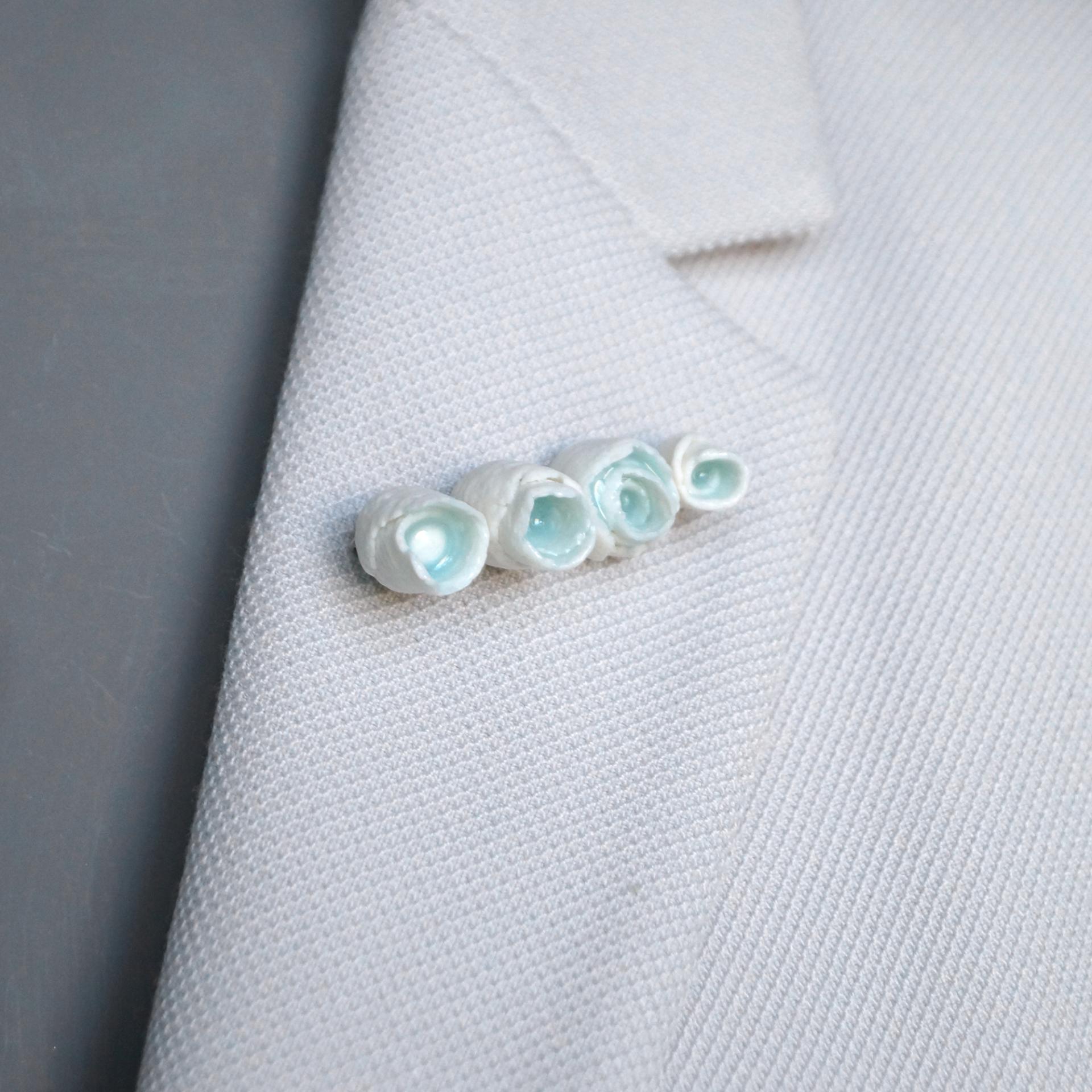 LINEN brooch, linen texture porcelain, celadon blue glaze, Vanillakiln, 18th anniversary, 8th anniversary, 12th anniversary, 