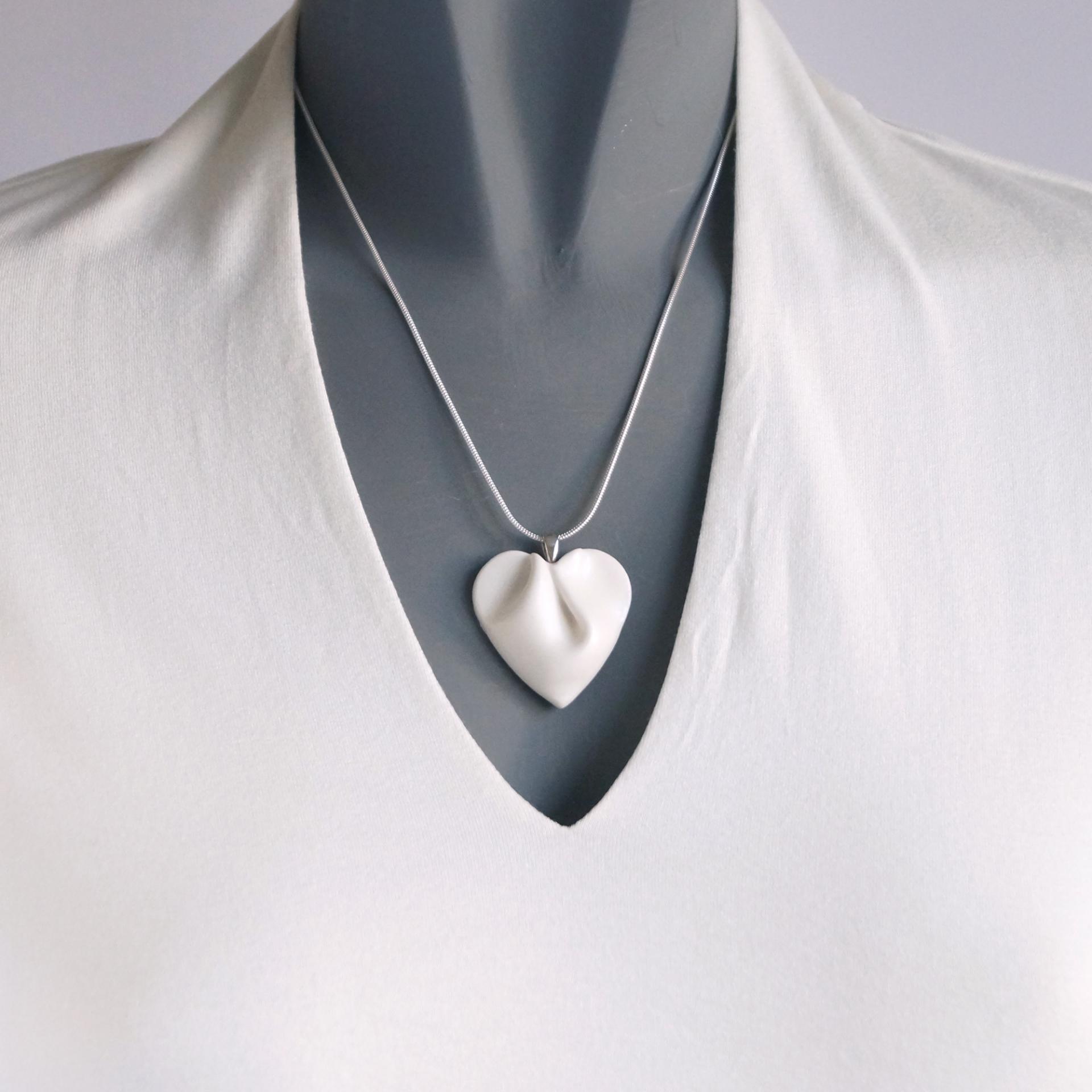 Bride necklace, draped heart, porcelain heart, heart necklace, 925 sterling silver, snake chain, Vanillakiln, 18th wedding an