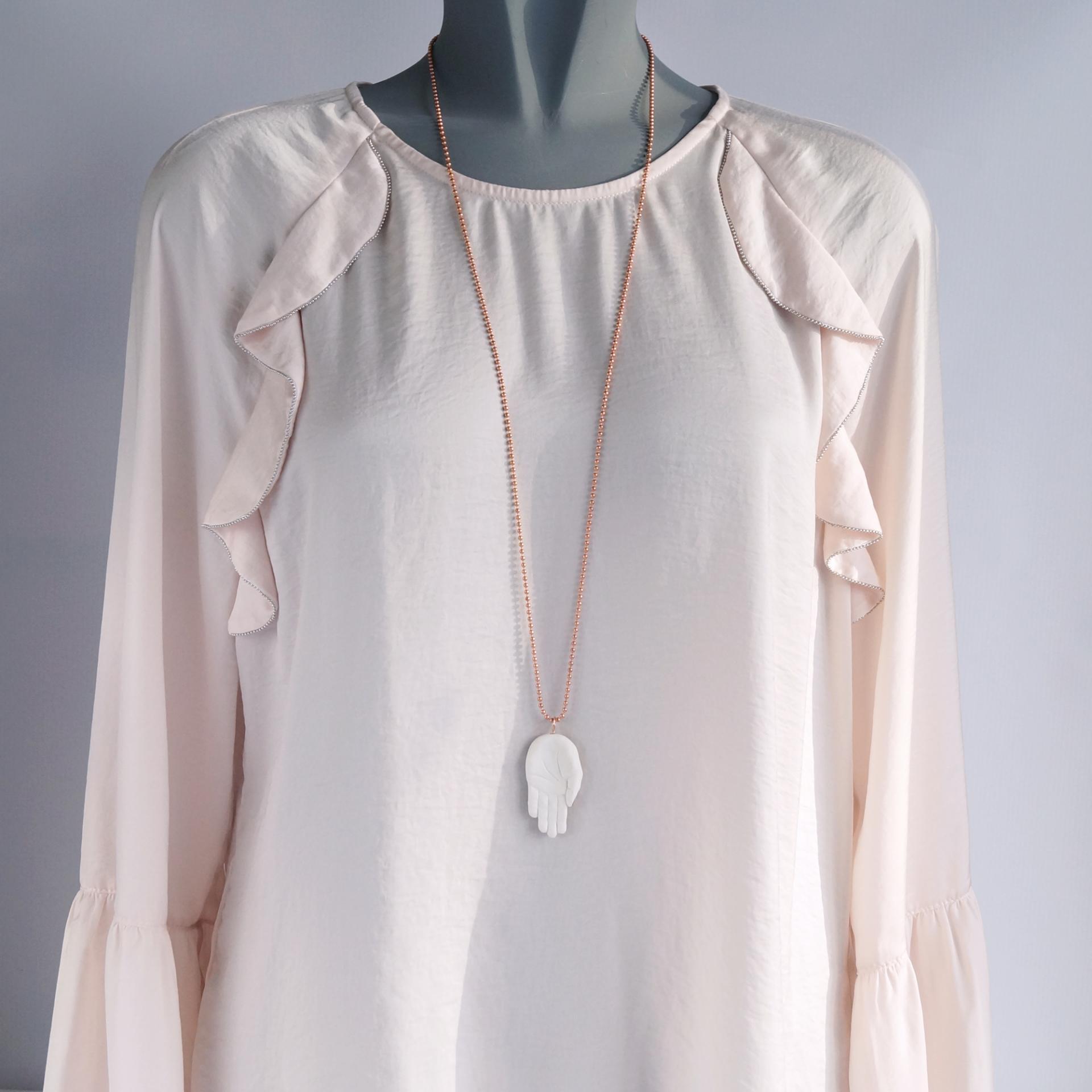 Sculpted hand necklace, porcelain hand necklace, gold lustre, copper chain, 7th anniversary, 22nd anniversary, 18th anniversa