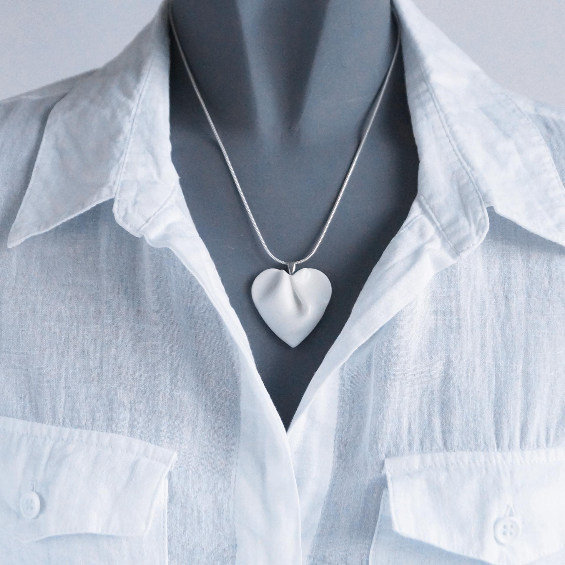 Bride necklace, draped heart, porcelain heart, heart necklace, 925 sterling silver, snake chain, Vanillakiln, 18th wedding an