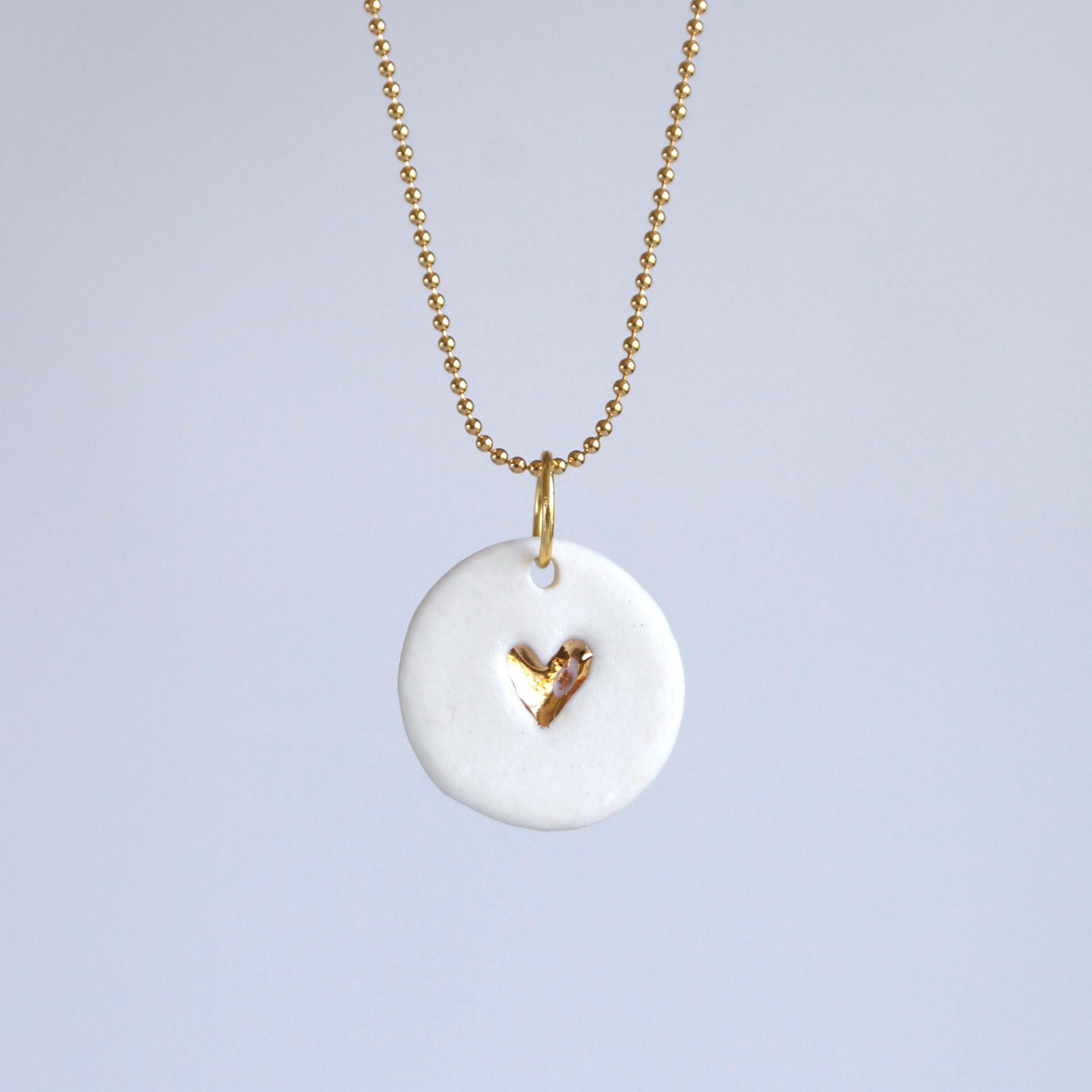 Love drop, love-drop, white porcelain, charm necklace, rondelle necklace, gold filled, bead chain, ball chain, VanillaKiln, 1