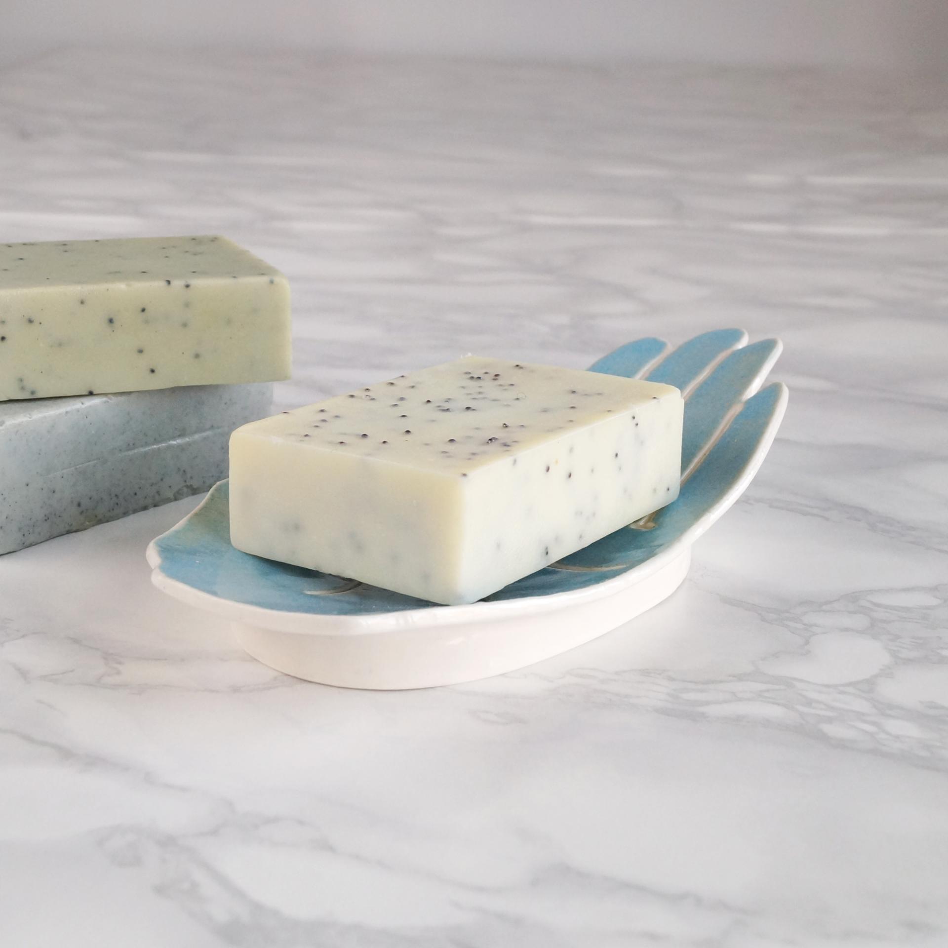 ceramic, HAND soap dish, white porcelain, blue lake, Vanillakiln, UK, porcelain hand, ceramic hand, blue soap dish,
