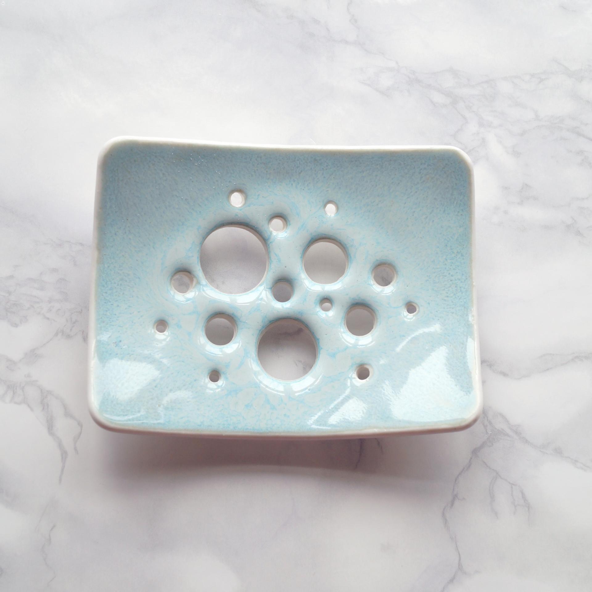BUBBLE soap dish, white porcelain, ceramic soap dish, draining soap dish, Vanillakiln, bubble design, glaze, UK, drain holes,