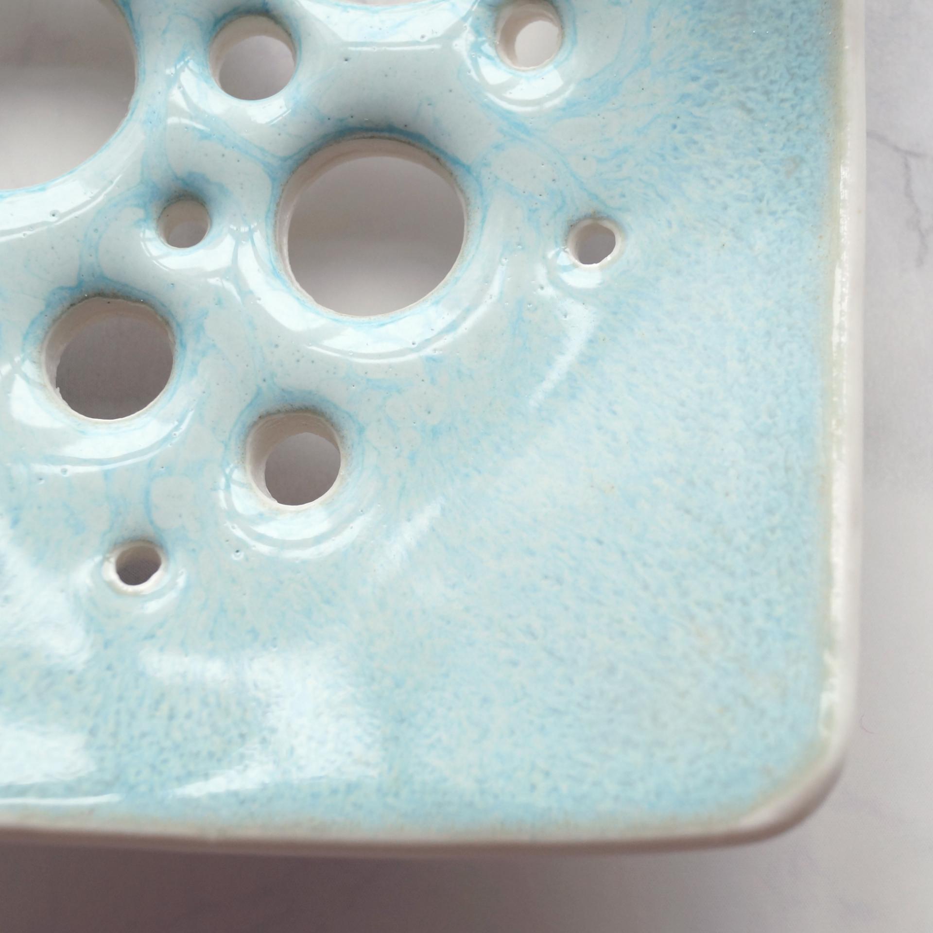 BUBBLE soap dish, white porcelain, ceramic soap dish, draining soap dish, Vanillakiln, bubble design, glaze, UK, drain holes,