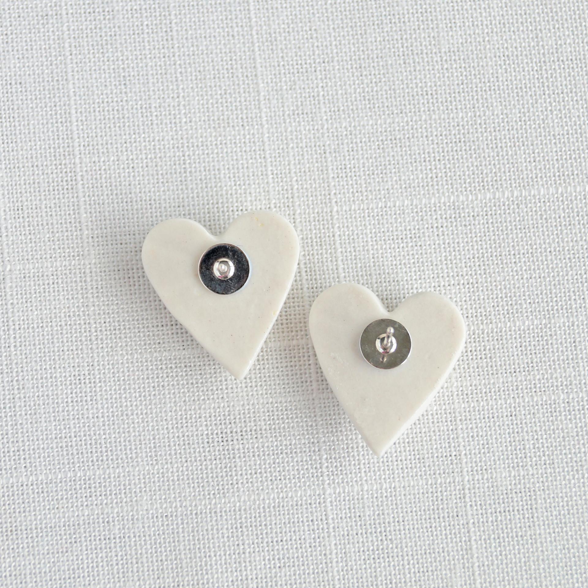 draped hearts, bride earrings, white satin porcelain, white heart earrings, sterling silver pins, VanillaKiln, UK, 18th weddi