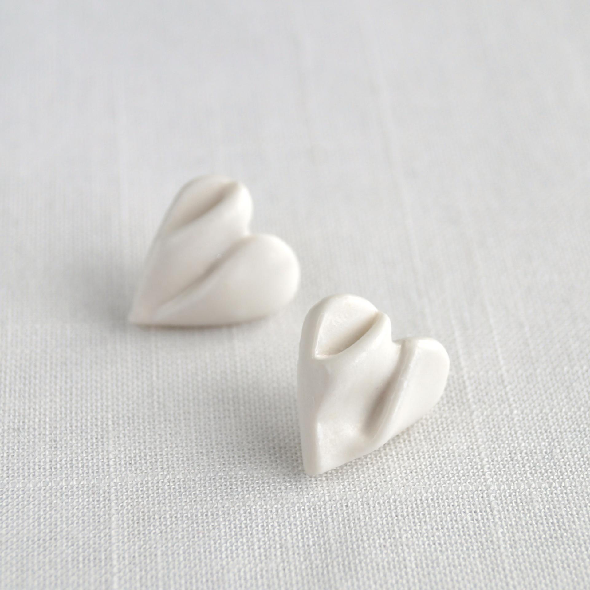 DRAPED heart earrings, white porcelain, 925 sterling silver, gold plated steel or rose gold vermeil