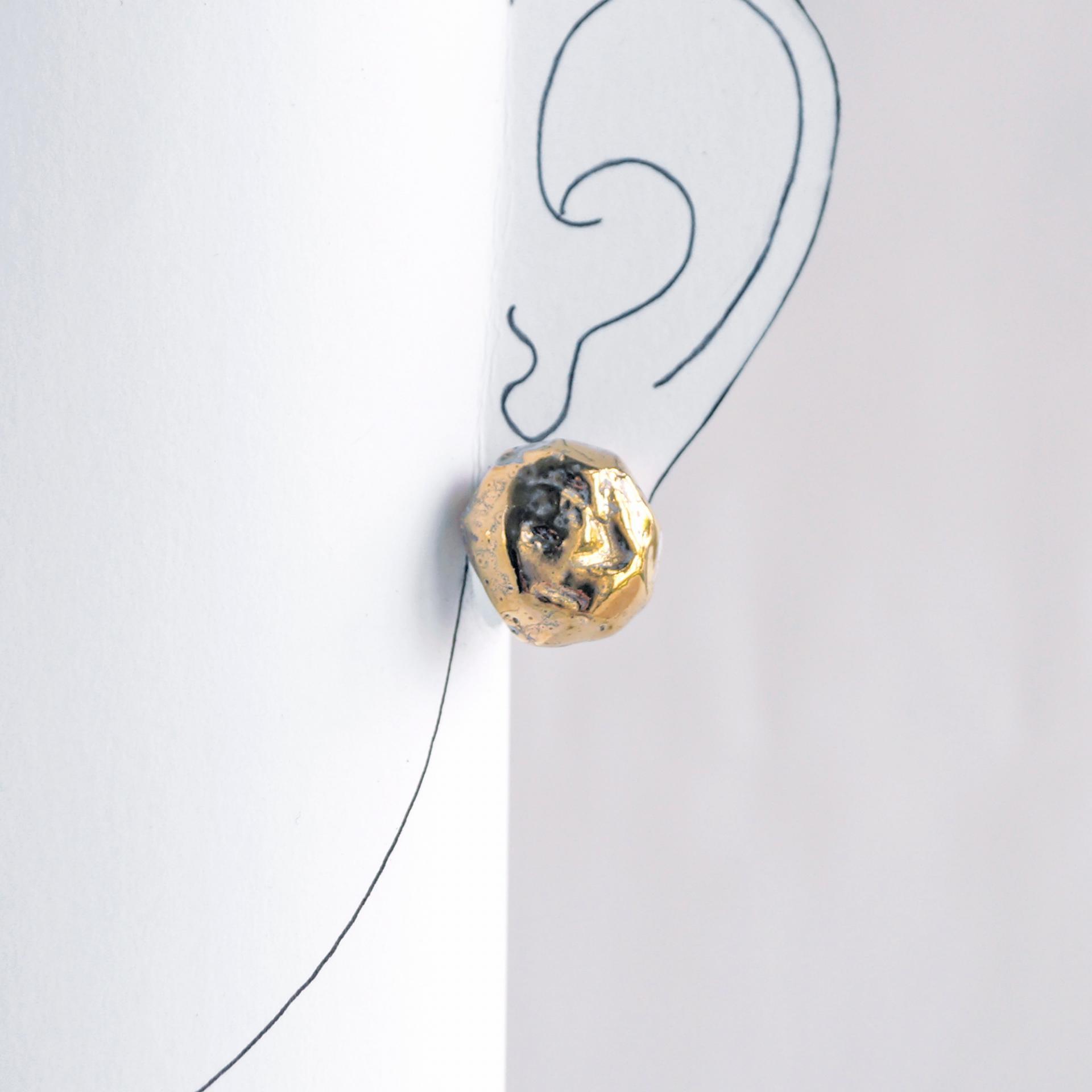 Gold NUGGET stud earrings, white porcelain paper clay, gold pins