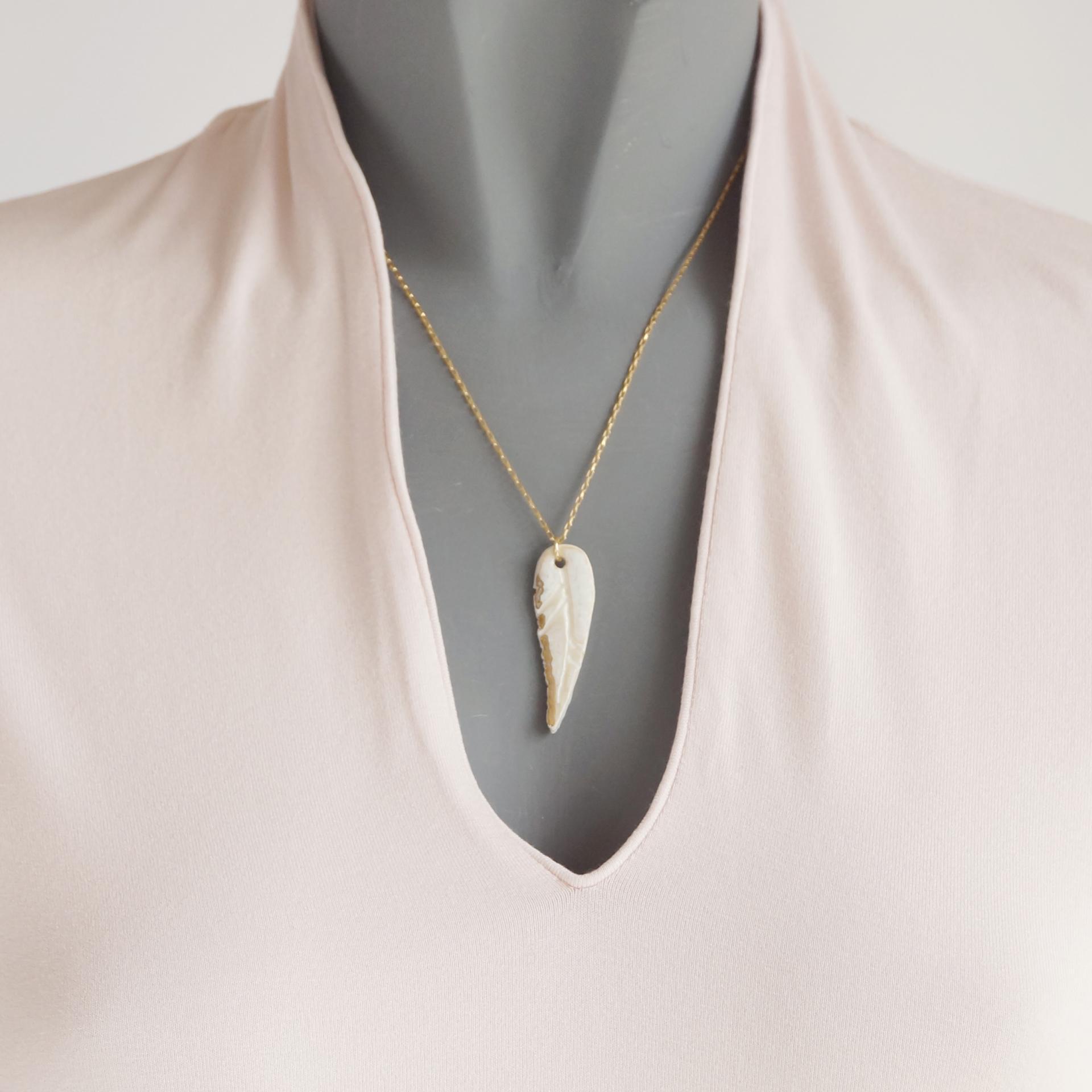 White porcelain feather, white feather, dainty feather necklace, gold lustre, 925 sterling silver, gold vermeil, 1st annivers