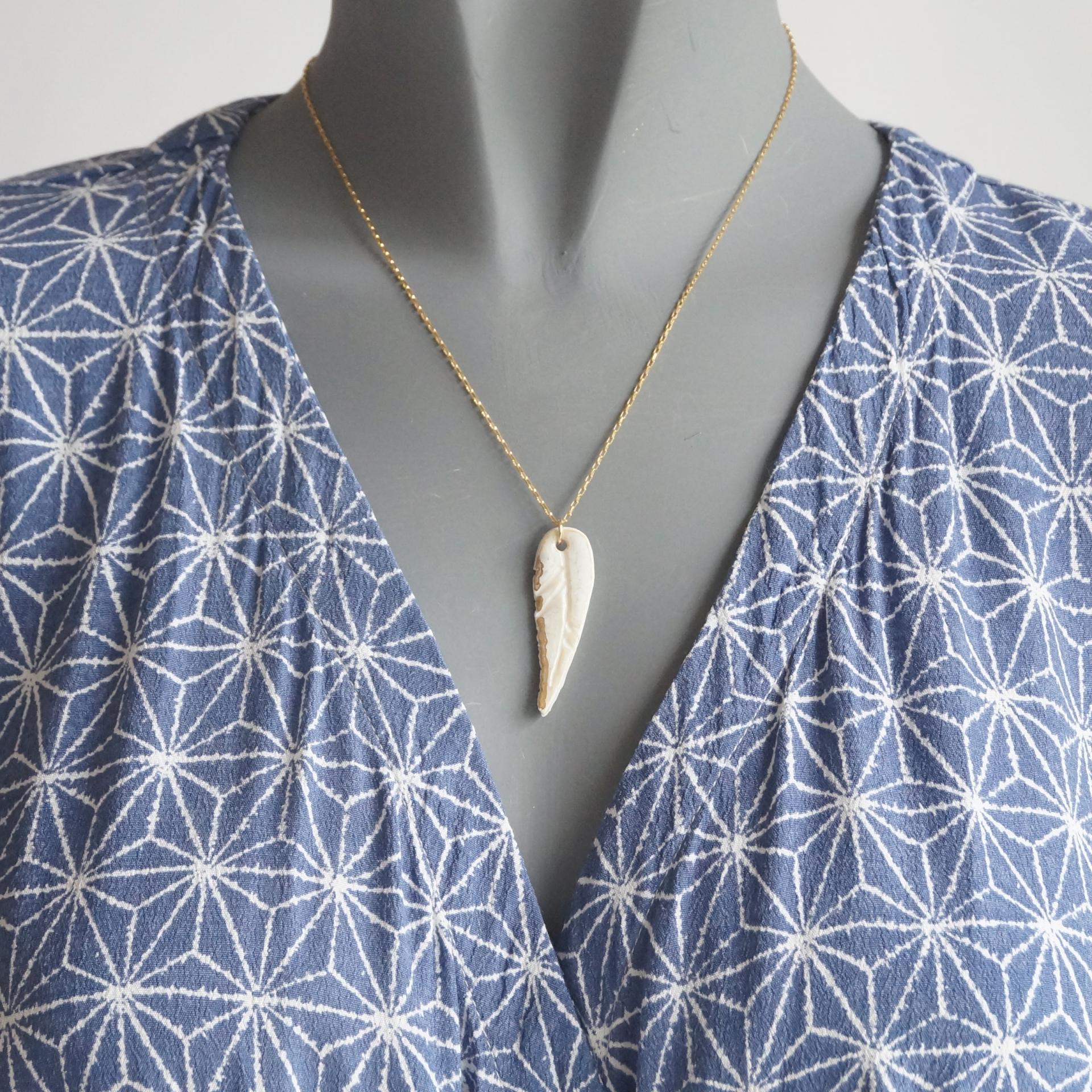 White porcelain feather, white feather, dainty feather necklace, gold lustre, 925 sterling silver, gold vermeil, 1st annivers