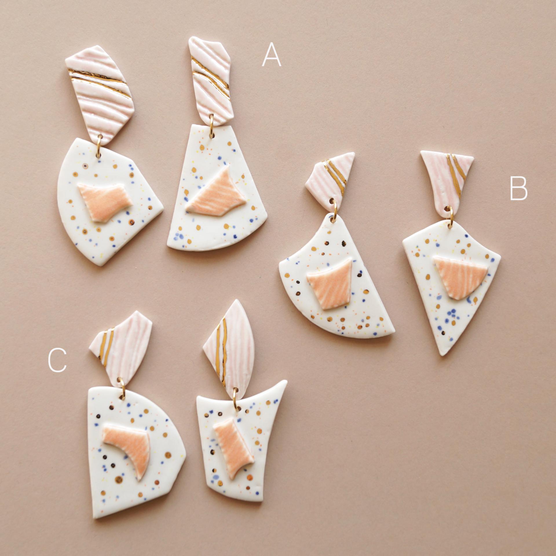 No6, TERRAZZO, mis-matched earrings, porcelain, gold, fun earrings, designer earrings, statement earrings, are terrazzo inspi