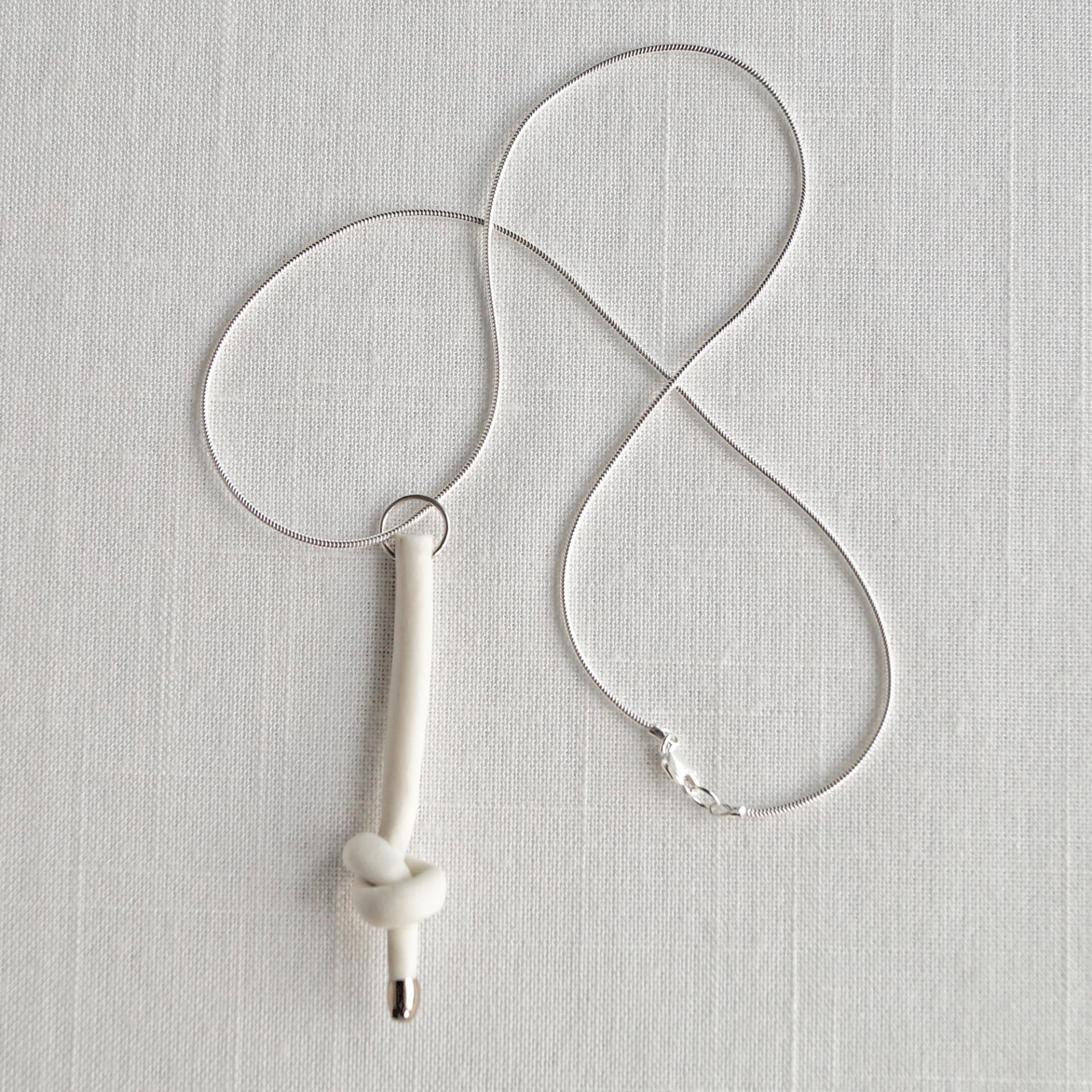 Love KNOT, porcelain necklace, bride necklace, tying the knot, white porcelain knot necklace, 925 sterling silver, silver sna
