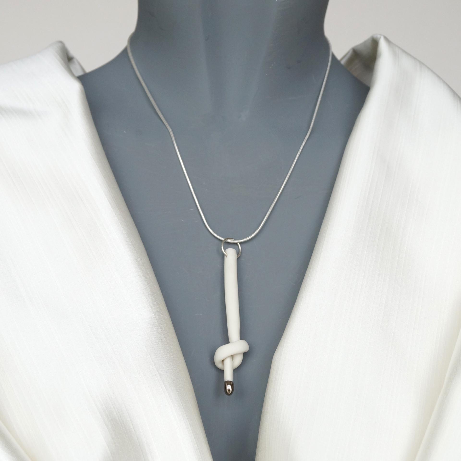Love KNOT, porcelain necklace, bride necklace, tying the knot, white porcelain knot necklace, 925 sterling silver, silver sna