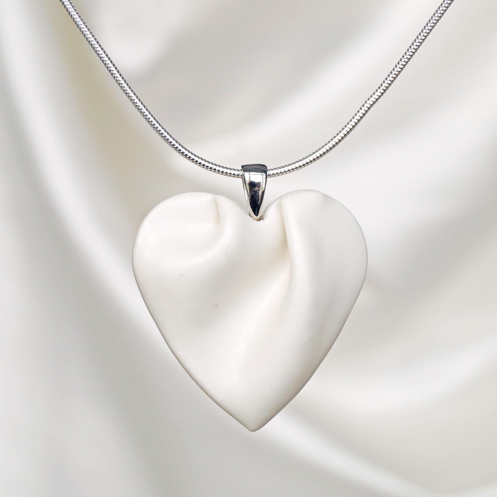 Bride necklace, draped heart, porcelain heart, heart necklace, 925 sterling silver, snake chain, Vanillakiln, 18th wedding an